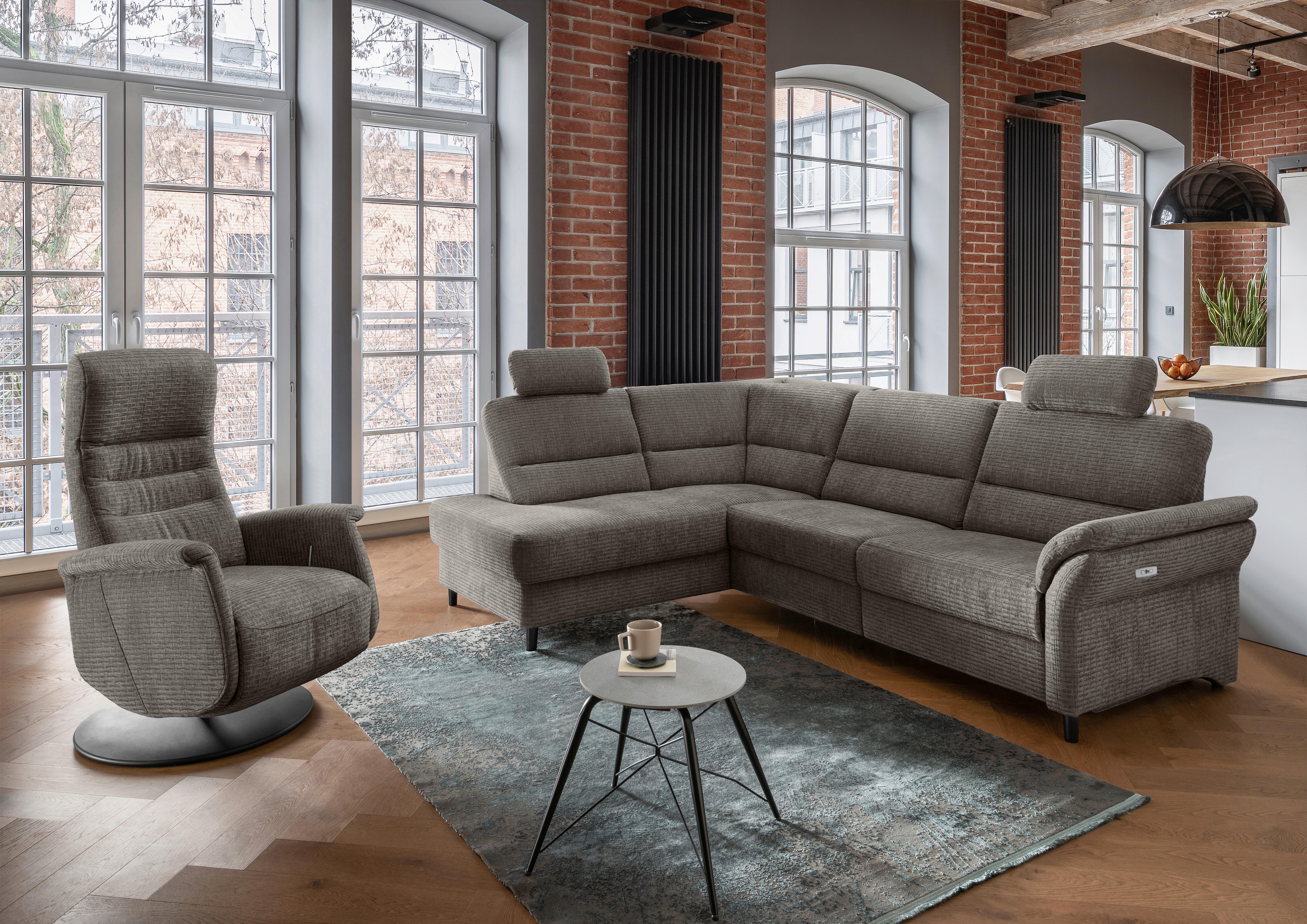 Ecksofa Cavoli Graubraun Relaxfunktion S: 190x266 cm - Graubraun/Schwarz, MODERN, Textil (190/266cm) - Livetastic