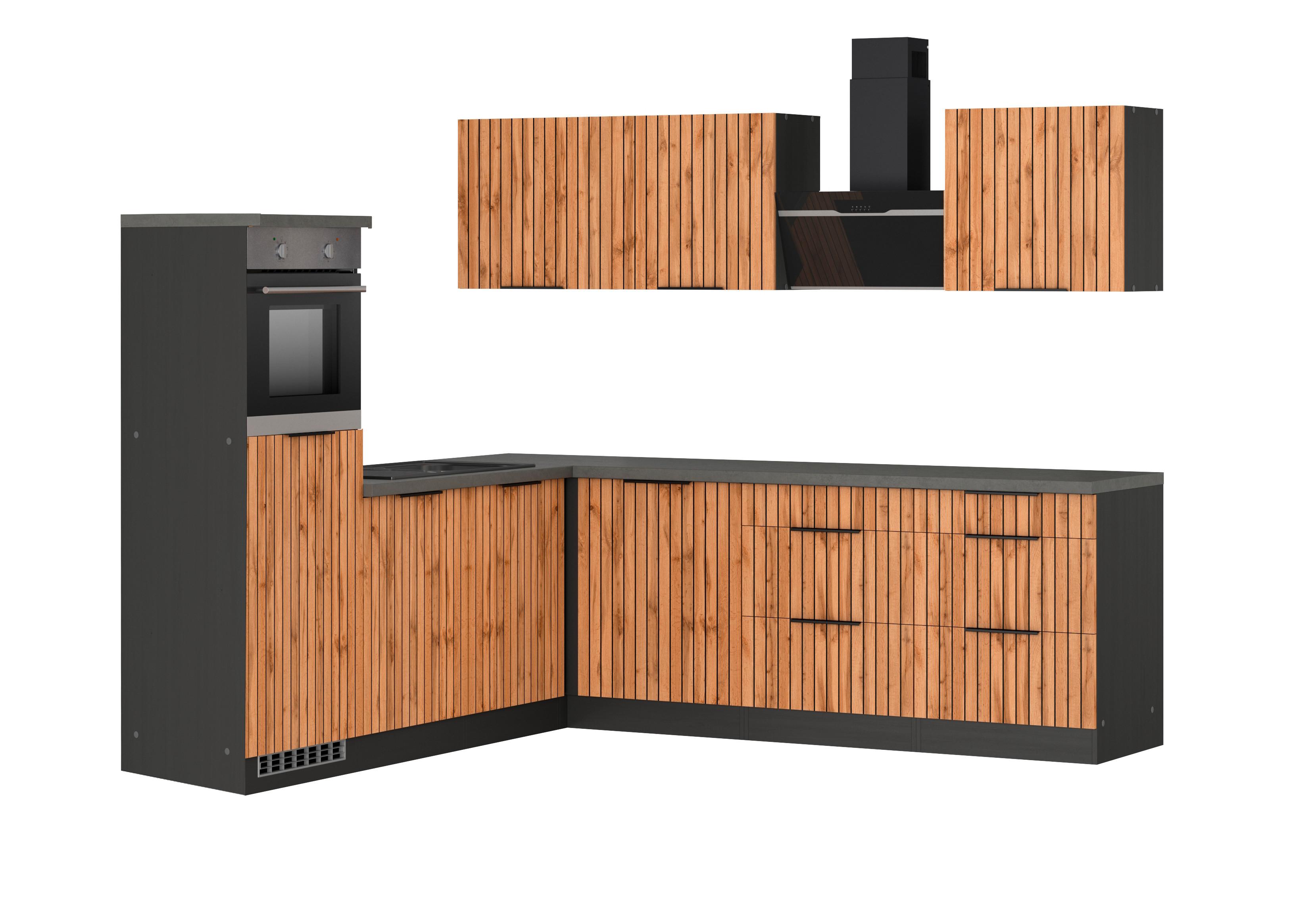 Eckküche Liverpool Graphit/ Eiche Dekor S: 240x240 cm - Schieferfarben/Eiche Wotan, Basics, Holzwerkstoff (240/240cm) - Held