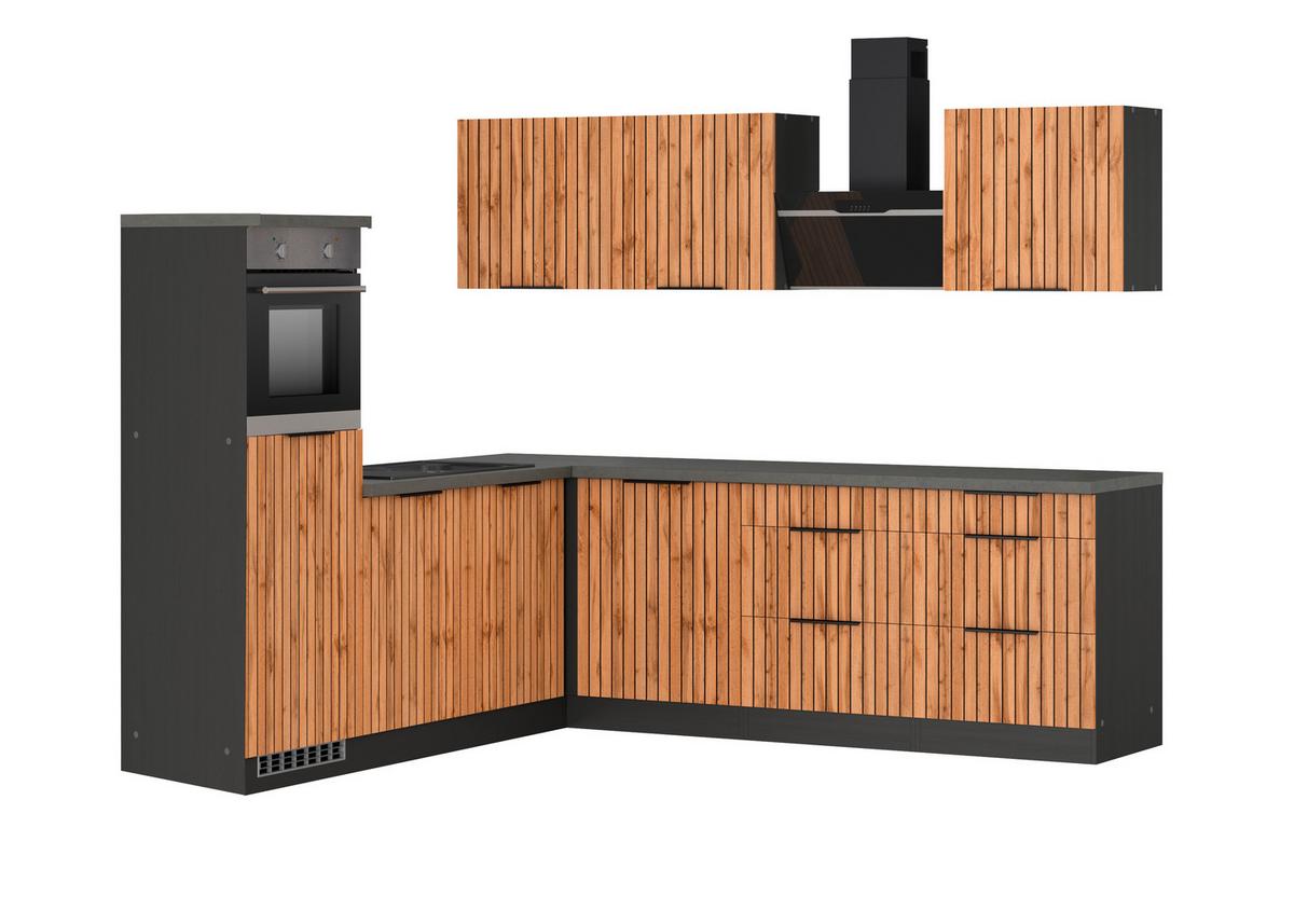 Eckküche Liverpool Graphit/ Eiche Dekor S: 240x240 cm - Schieferfarben/Eiche Wotan, Basics, Holzwerkstoff (240/240cm) - Held