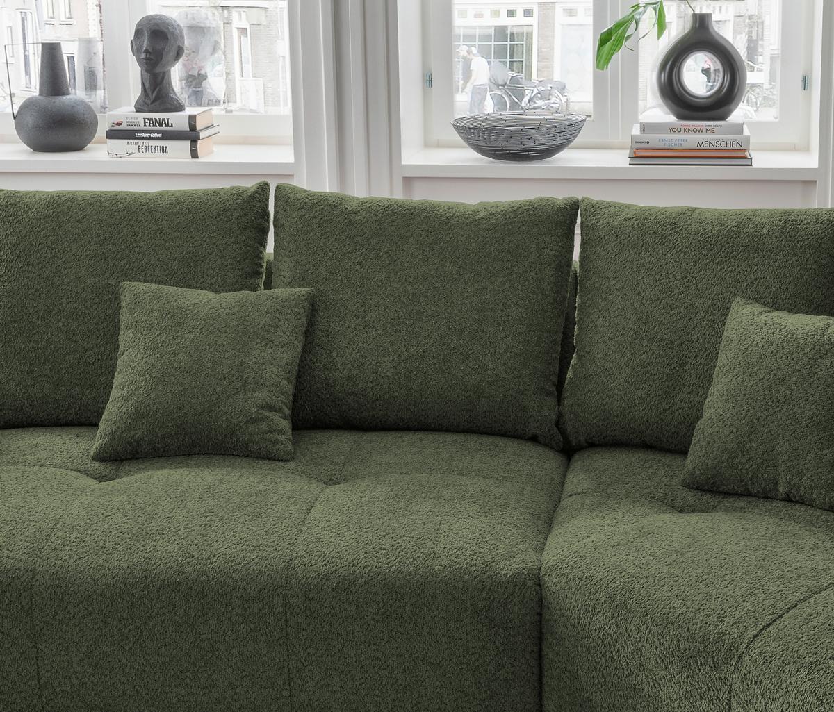 Big Sofa Fertilia Bouclé Dunkelgrün, B: 323 cm - Dunkelgrün/Schwarz, MODERN, Textil (323/91/155cm) - Livetastic