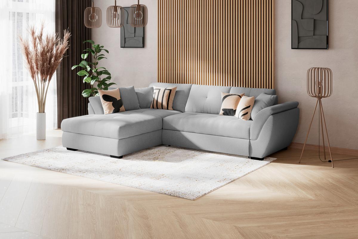 Rohová sedačka BERISSO, levá, světle šedá tk. VINCI - černá/světle šedá, Konvenční, textil/plast (187/278cm) - Ondega