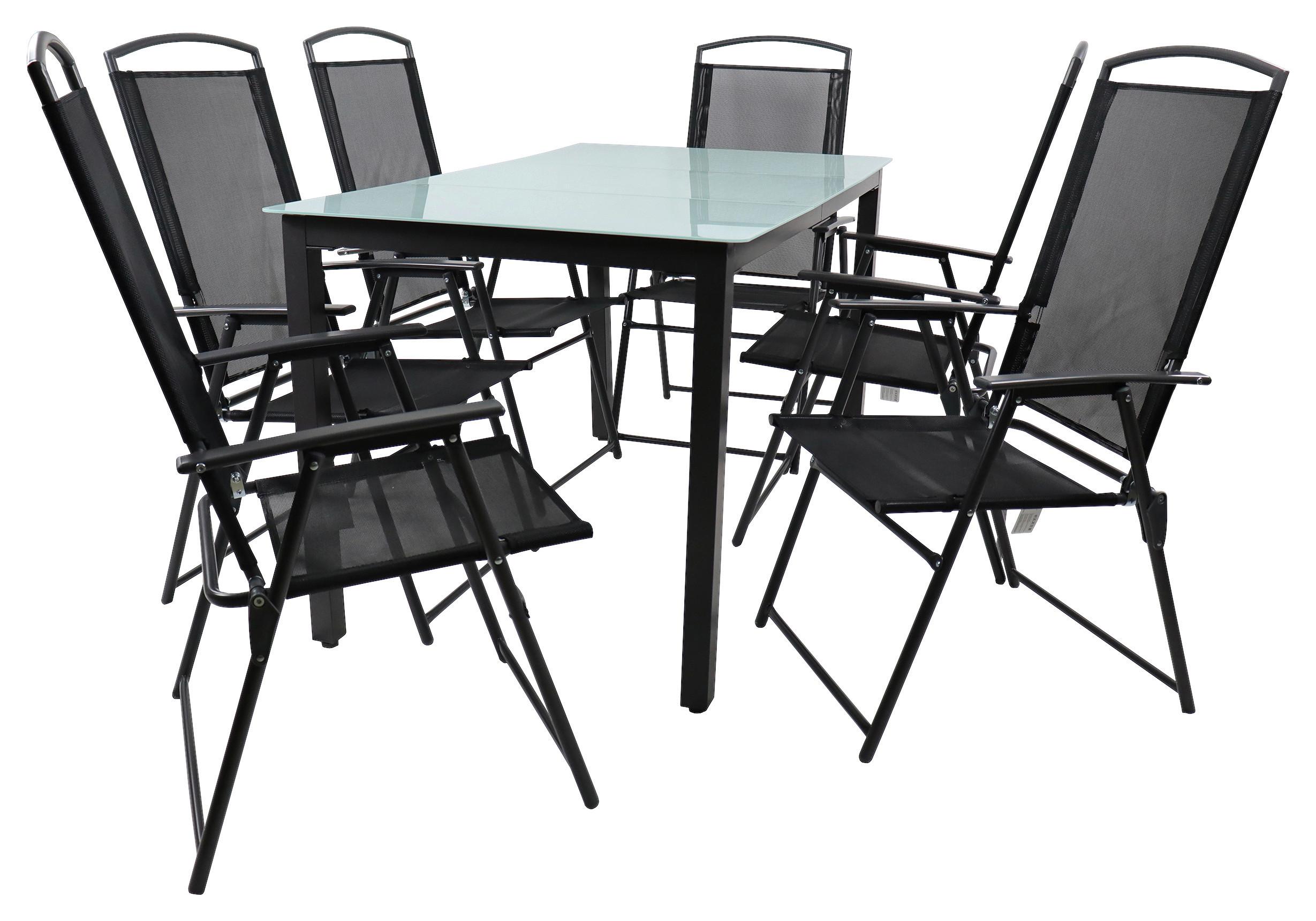 Zahradní sestava, 7-dílna, stůl 140x80 - antracitová, Basics, kov/textil (140/80/73cm) - Gardenson