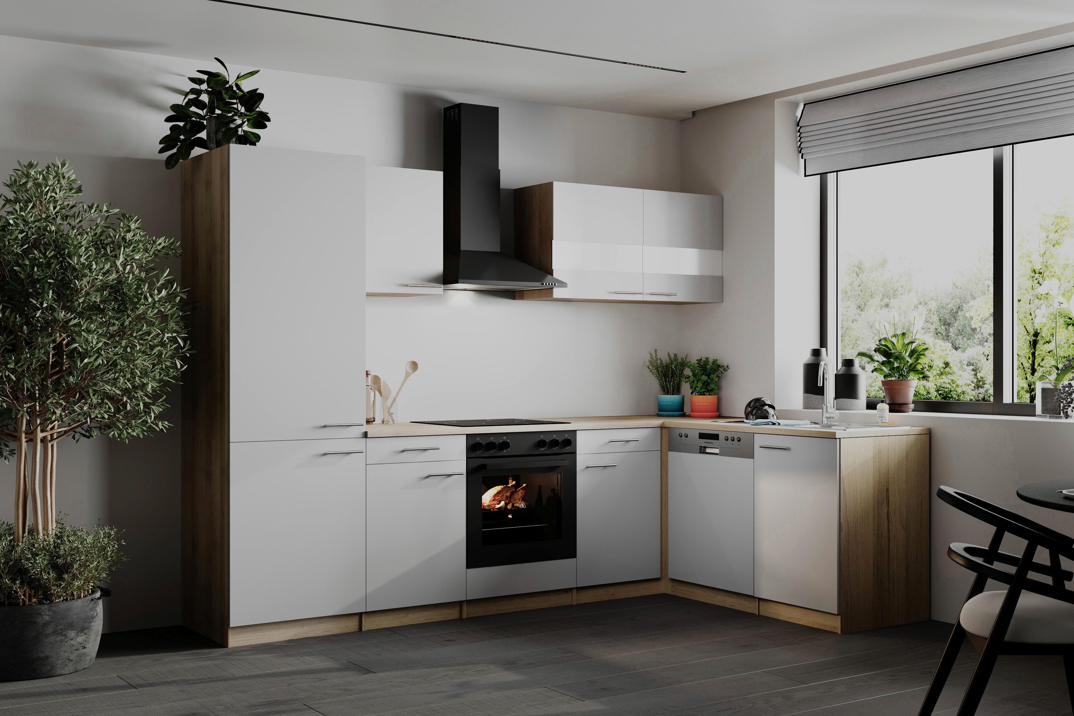Eckküche Merle Weiß/Eichefarben B: 280cm - Eichefarben/Weiß, Basics, Holzwerkstoff (280/172cm) - Respekta