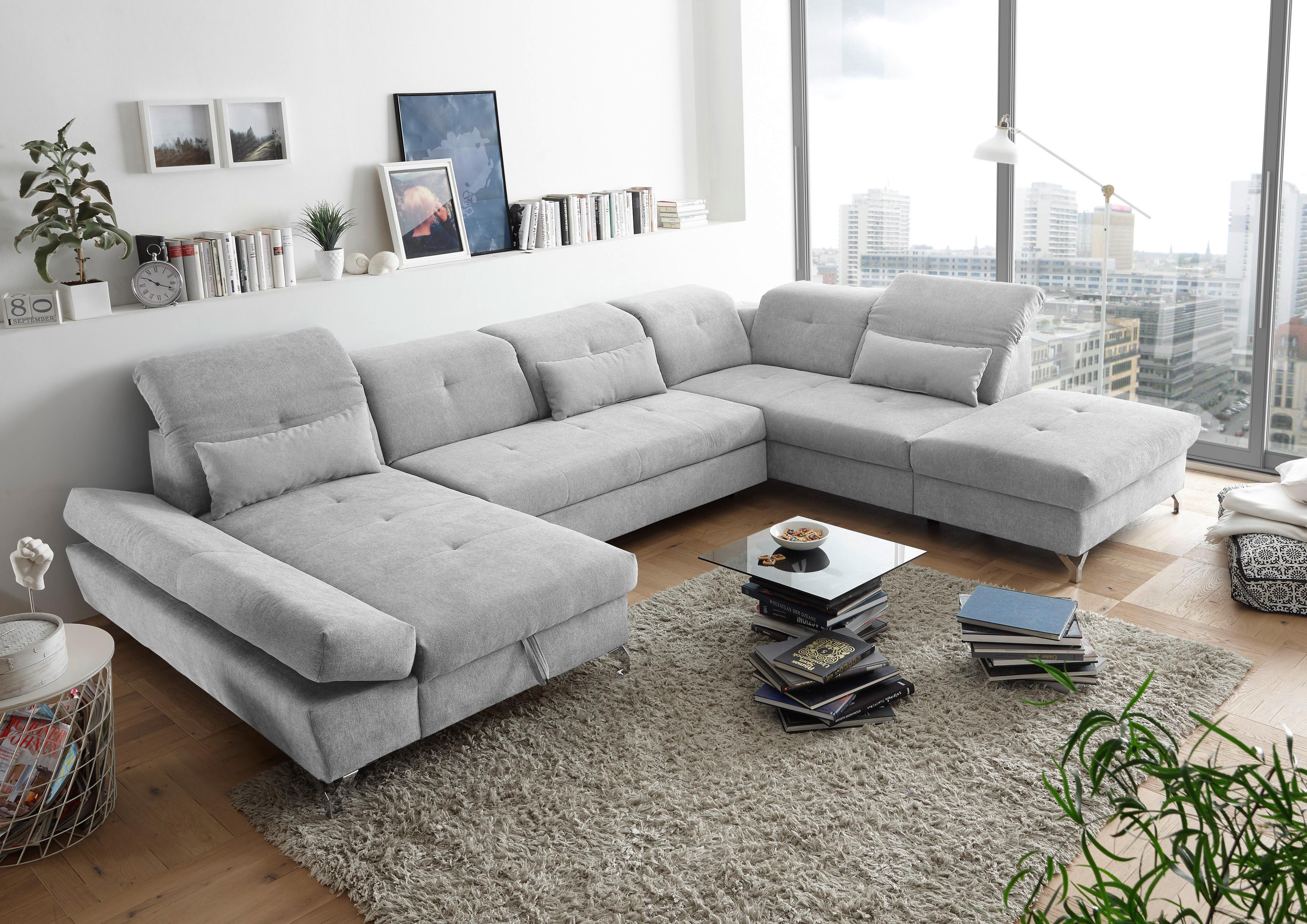 Ecksofa Melfi Hellgrau U: 168 cm - Silberfarben/Hellgrau, MODERN, Textil (168/350/245cm) - MID.YOU