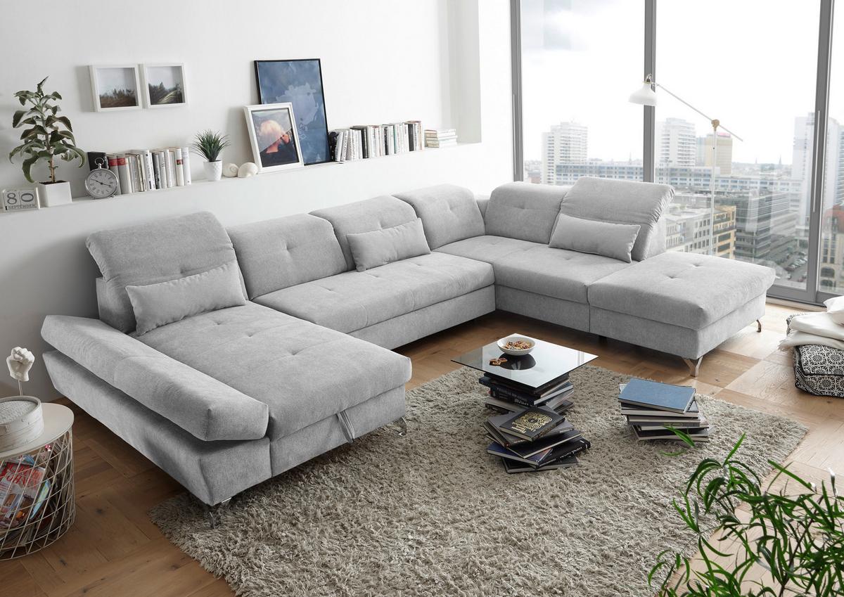Ecksofa Melfi Hellgrau U: 168 Cm - Silberfarben/Hellgrau, MODERN, Textil (168/350/245cm) - MID.YOU