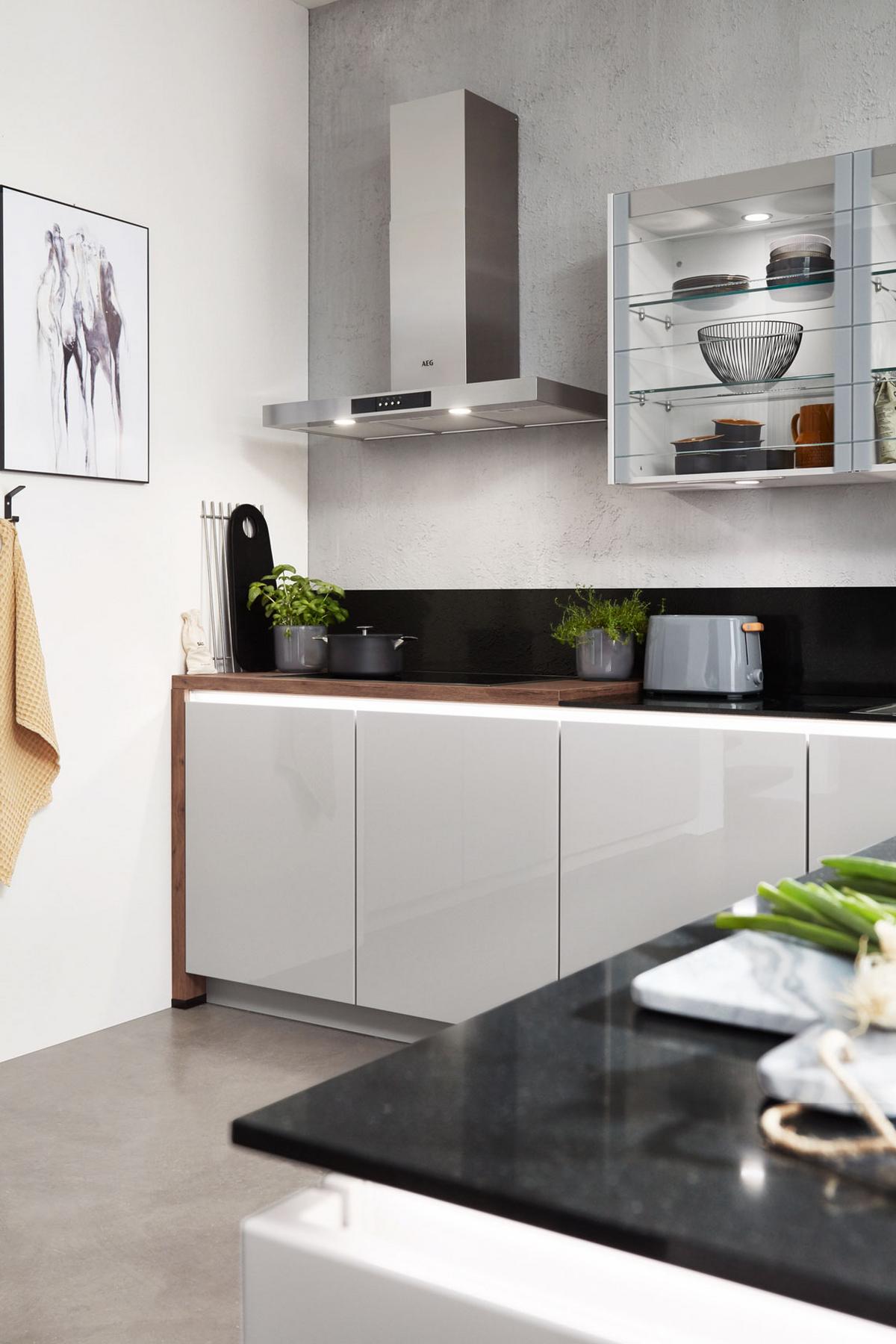 Einbauküche Luxor Frei Planbar Modern, grifflos - Schwarz/Grau, MODERN, Holzwerkstoff - Vertico