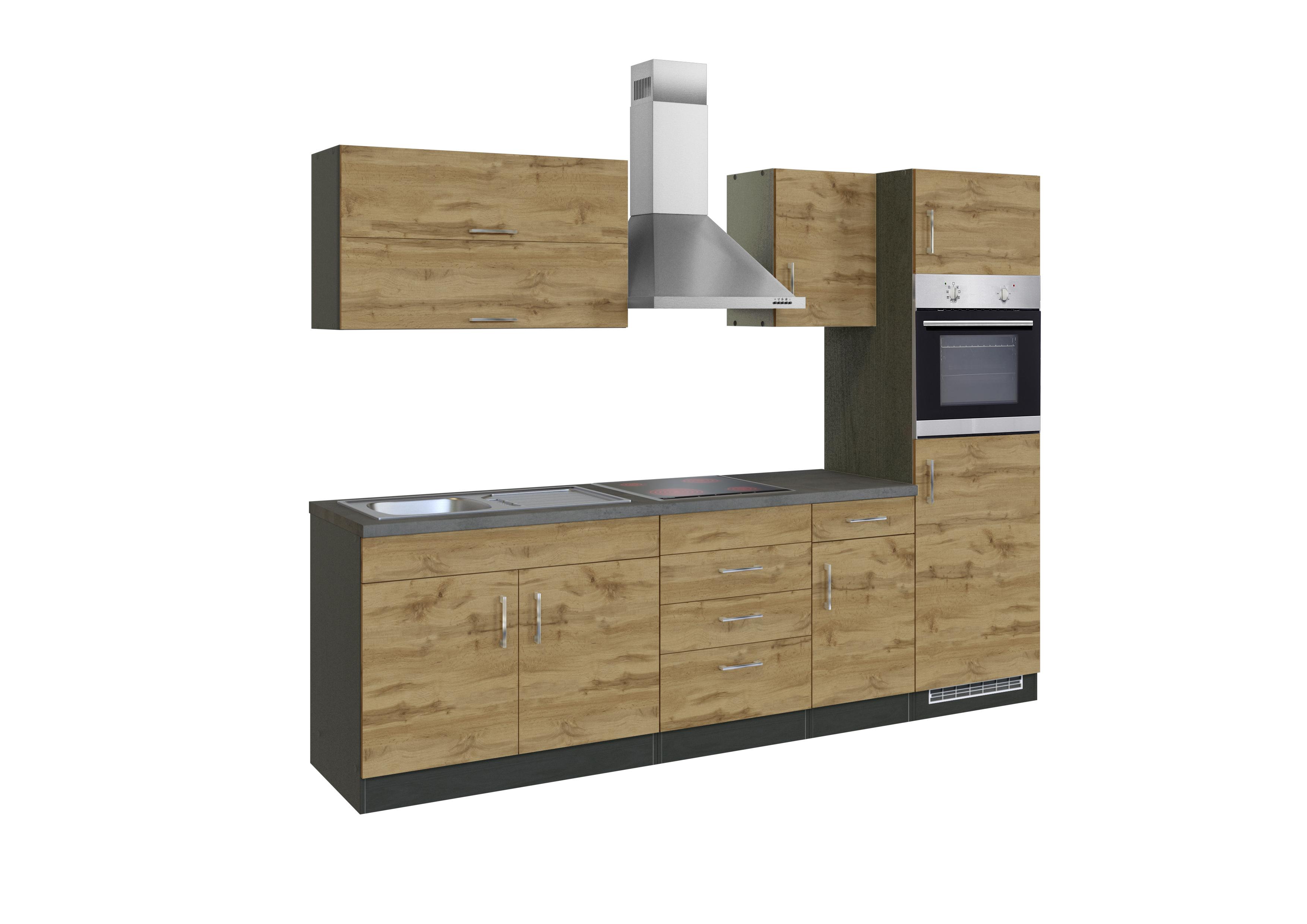 Küchenblock in Anthrazit & Eiche Dekor mit Breite ca. 270 cm