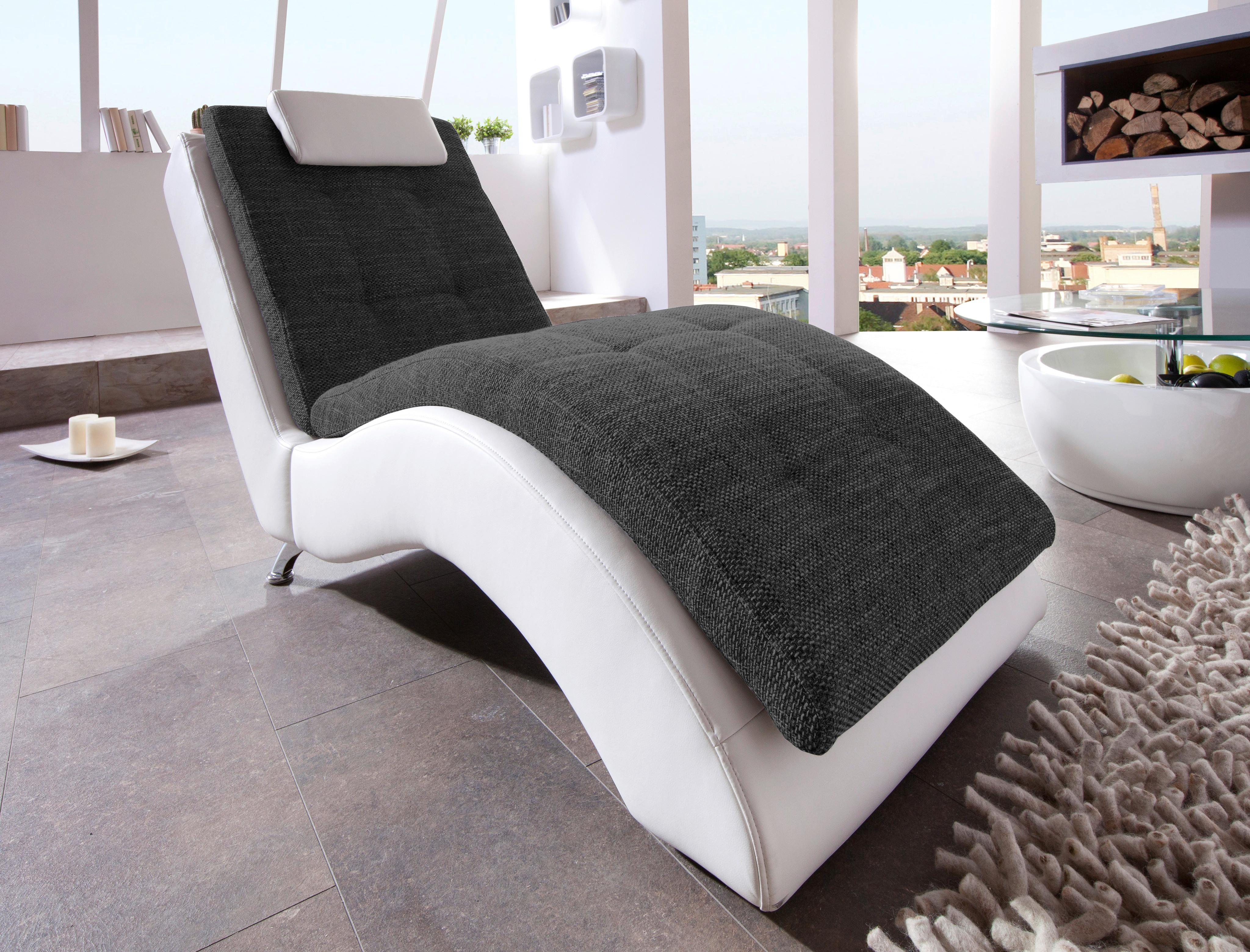 Relaxliege Venere L: 170 cm Webstoff/Lederlook - Chromfarben/Schwarz, Design, Textil (70/92/170cm) - MID.YOU