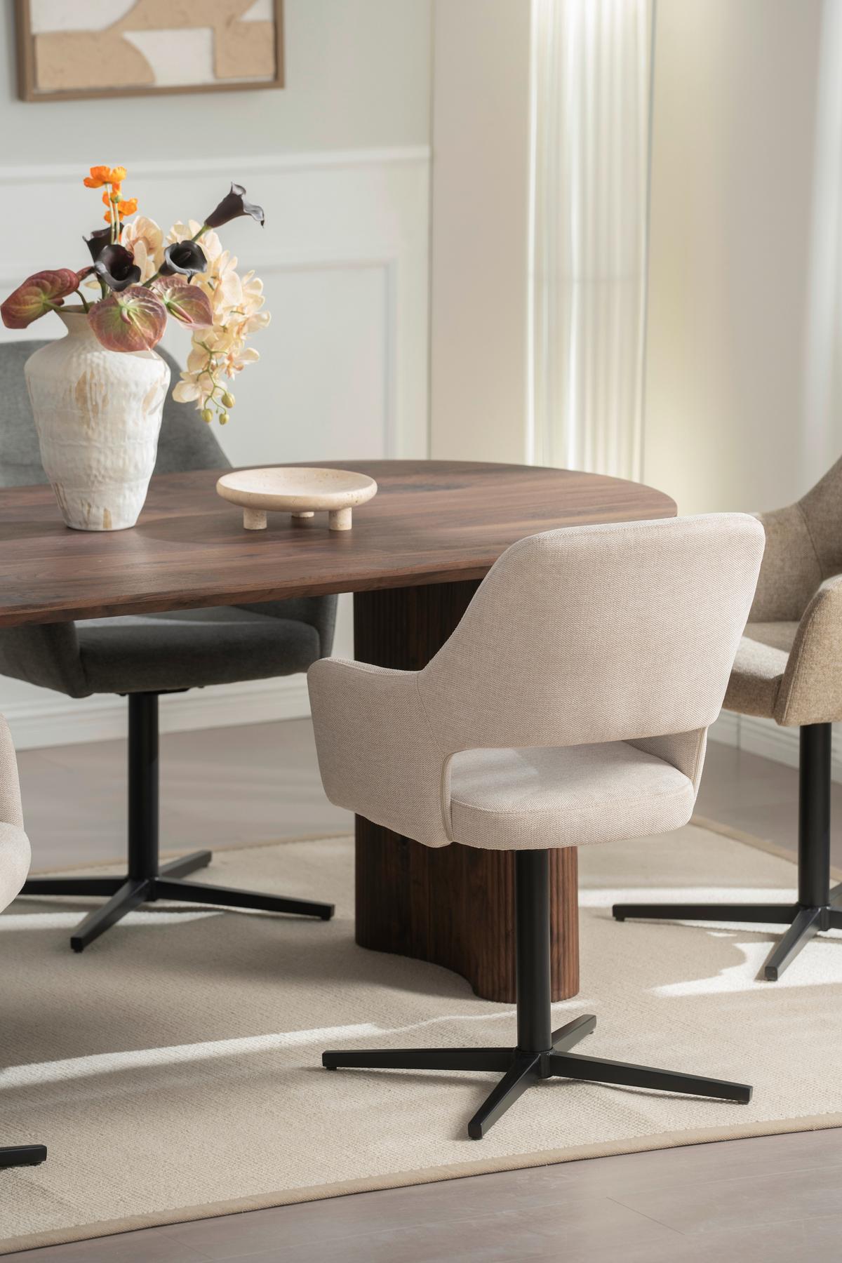 Armlehnstuhl Alexis Leinenoptik Beige, B: 56 cm - Beige/Schwarz, MODERN, Holz/Textil (56/86/63cm) - MID.YOU