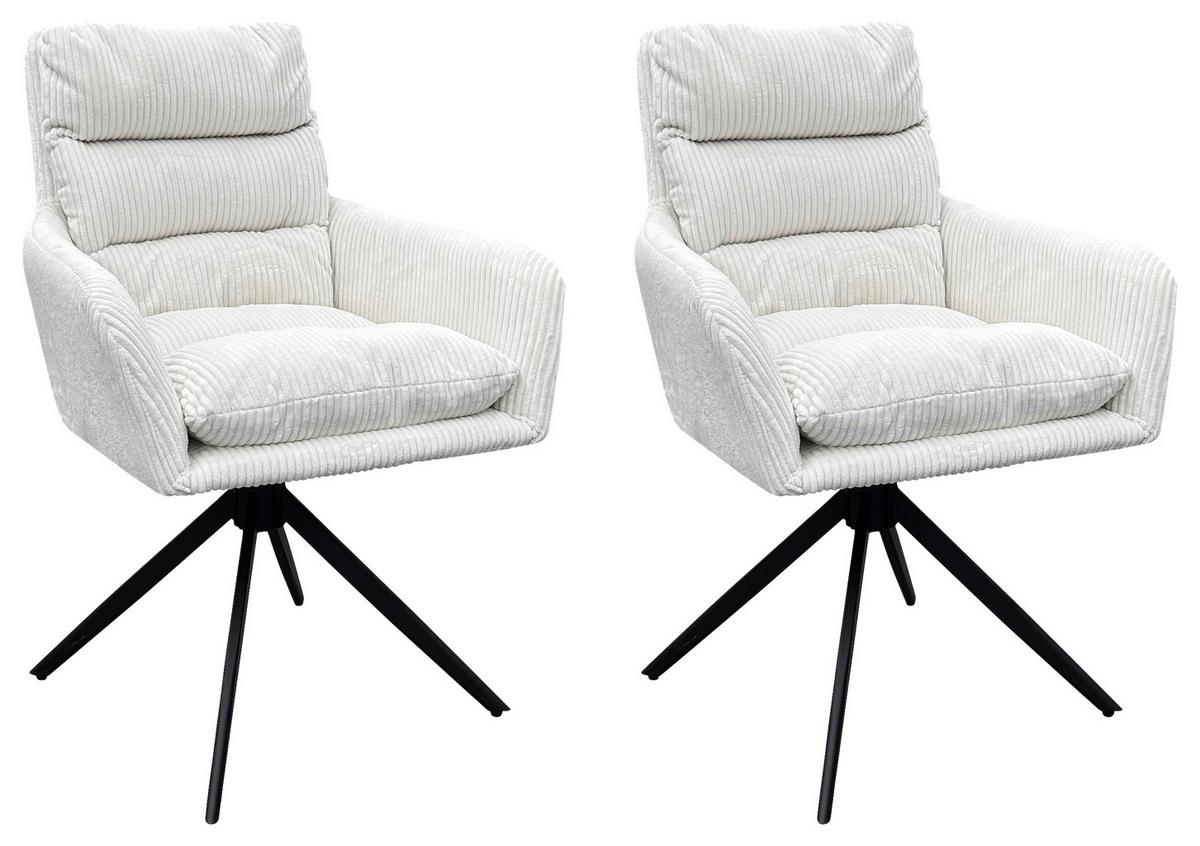 Armlehnstuhl-set Pura, Drehbar, Weiß 2er - Schwarz/Weiß, Design, Textil/Metall (58/88/64cm) - MID.YOU