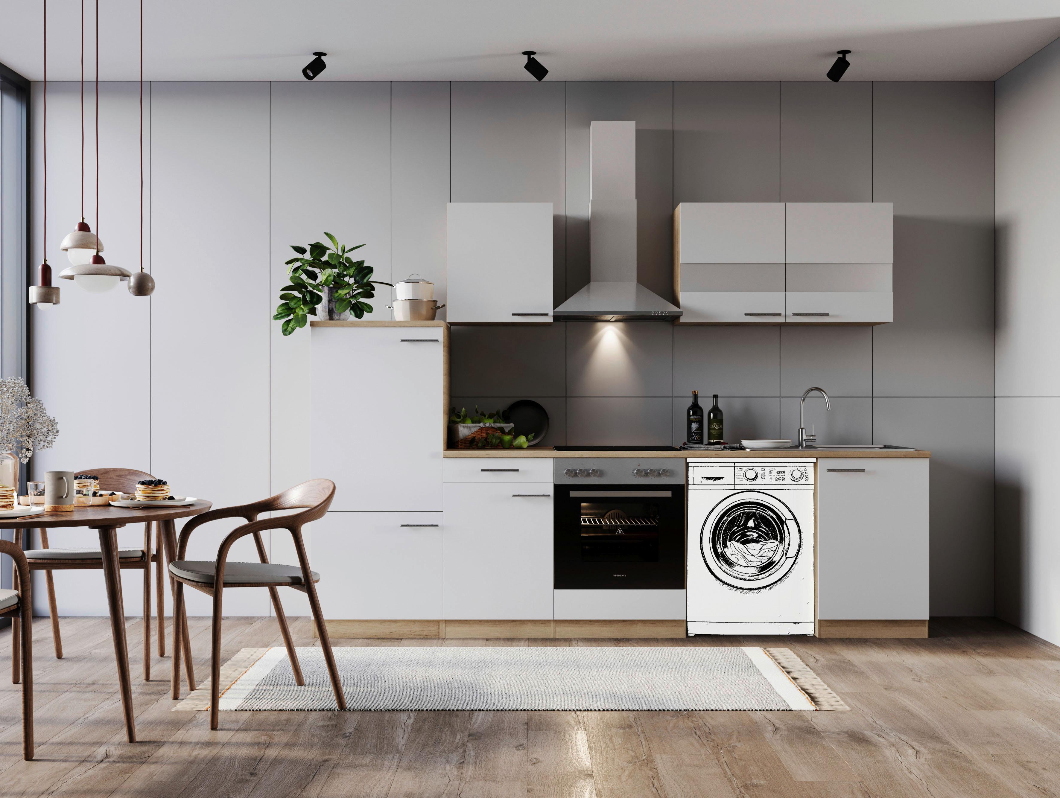 Küchenblock Merle Weiß B: 280 cm - Eichefarben/Weiß, Basics, Glas/Holzwerkstoff (280cm) - Respekta