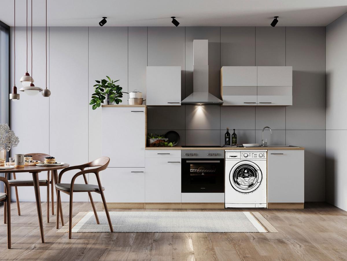 Küchenblock Merle Weiß B: 280 Cm - Eichefarben/Weiß, Basics, Glas/Holzwerkstoff (280cm) - Respekta