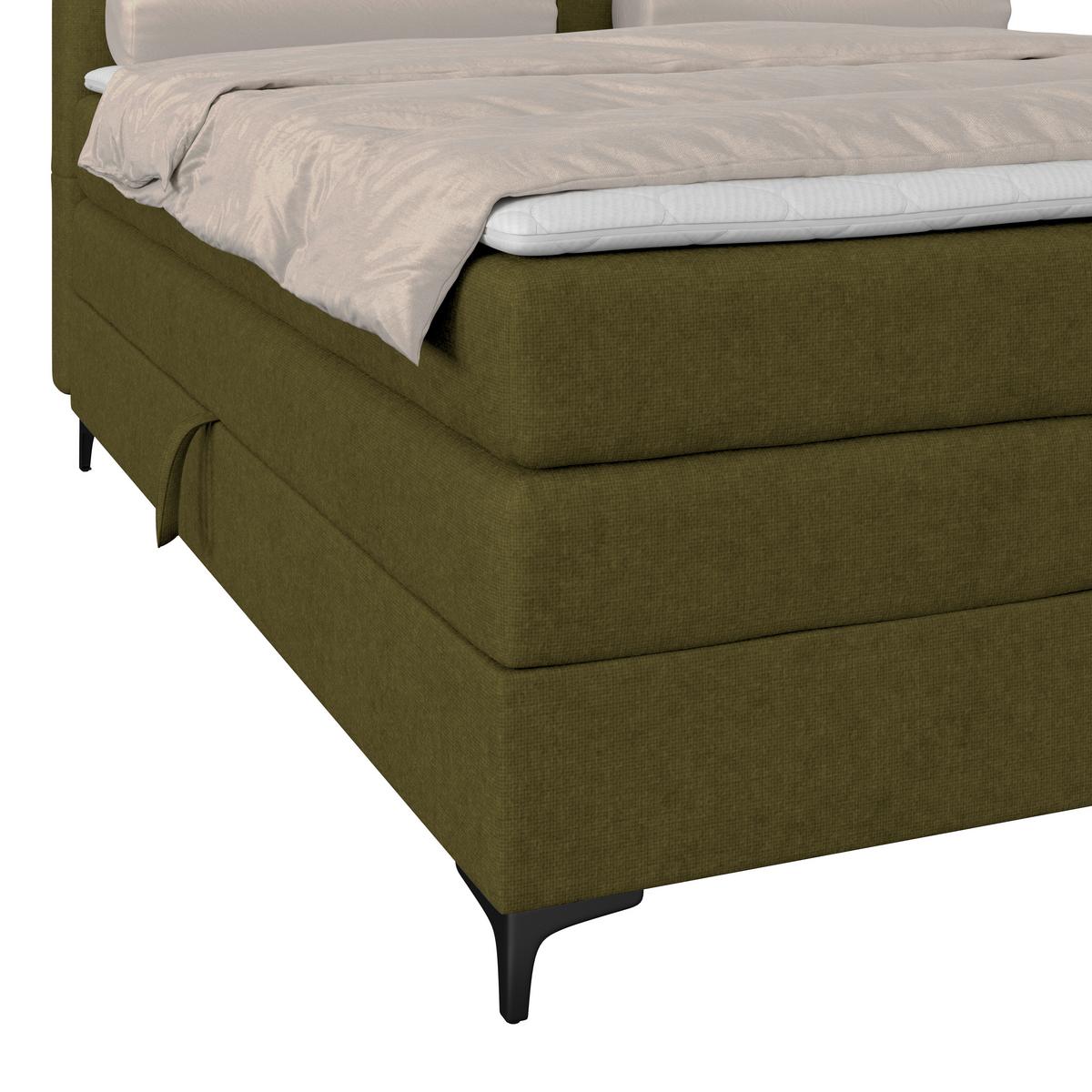 Boxspringbett MITTO Moosgrün 140x200 cm - Schwarz/Grün, KONVENTIONELL, Textil/Metall (140/200cm)