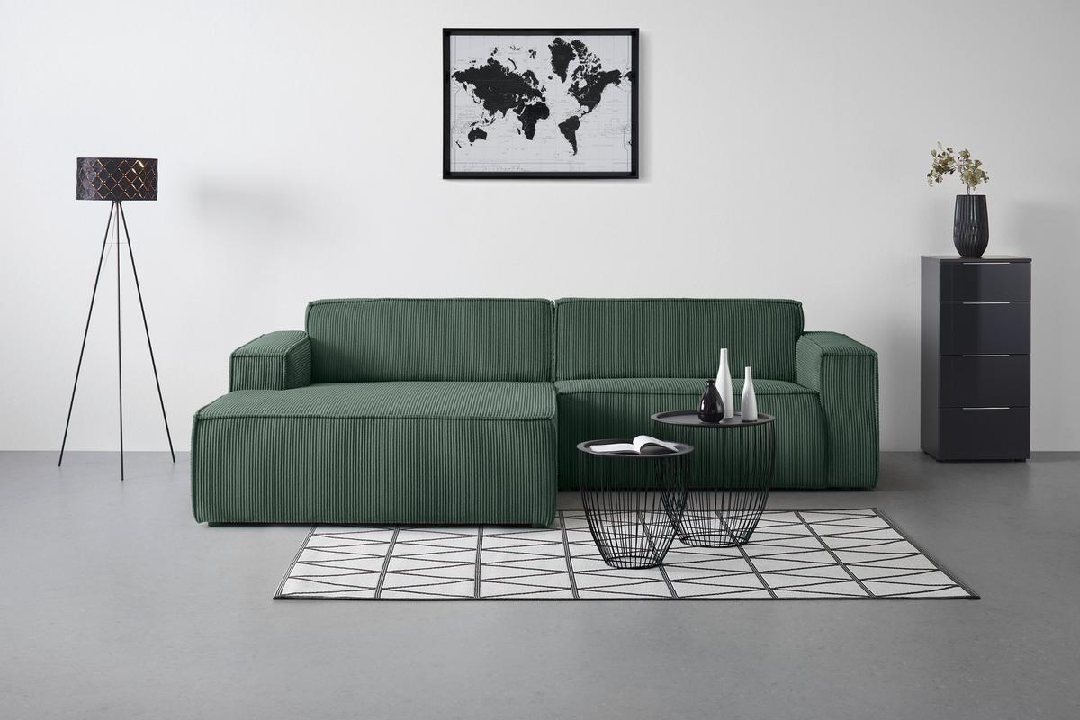 Rohová sedačka LOFT, ľavá, tmavozelený menčester - čierna/svetlozelená, Modern, textil/plast (172/75/265cm) - Mömax