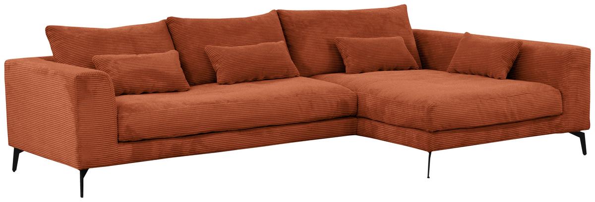 Ecksofa Berlin Cord Kupferfarben 313x172 cm - Schwarz/Kupferfarben, Design, Textil (313/172cm) - Livetastic