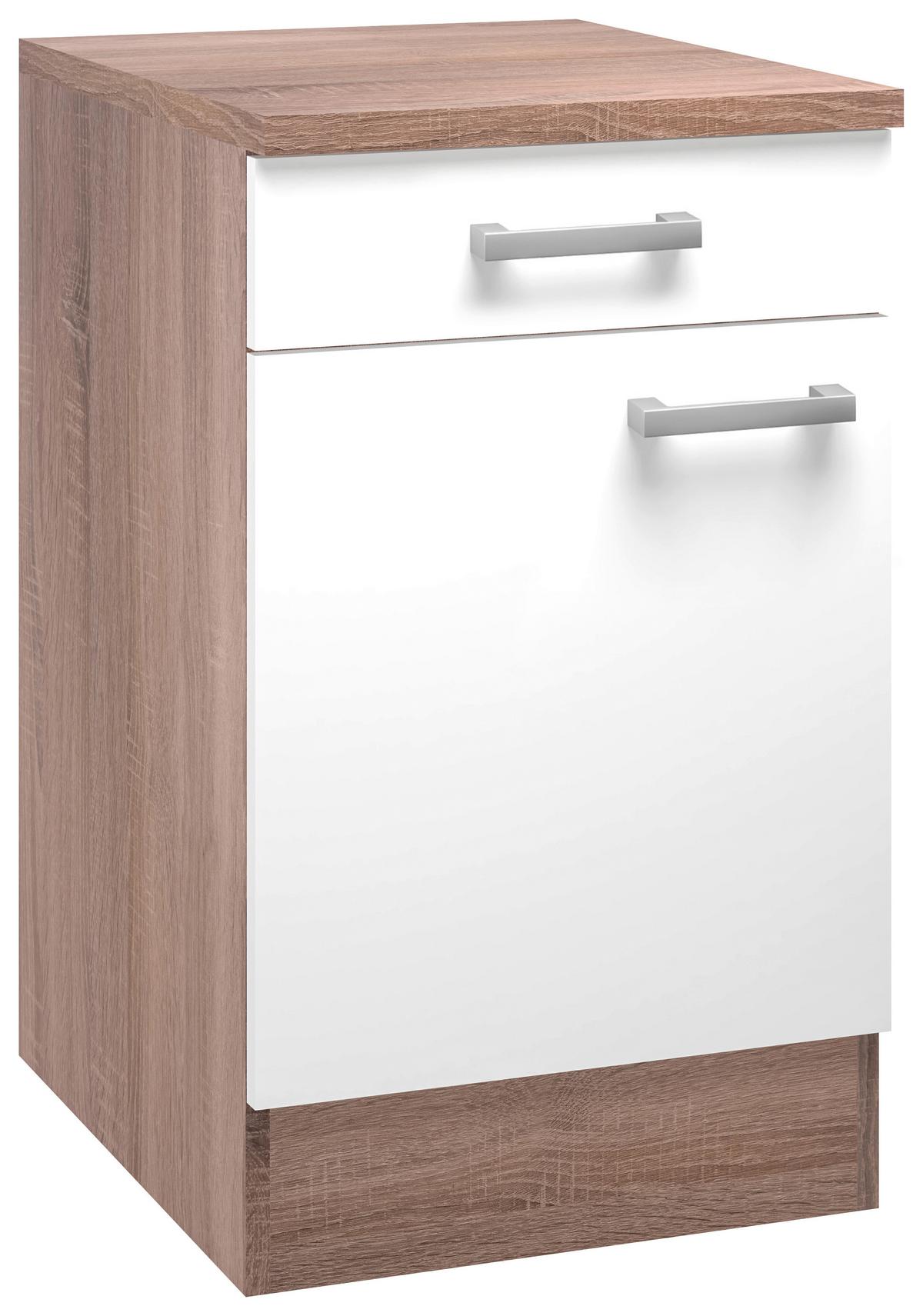 Kuchyňská spodní skříňka LEXA - bílá/Sonoma dub, Moderní, kompozitní dřevo/plast (50/85/60cm) - Based