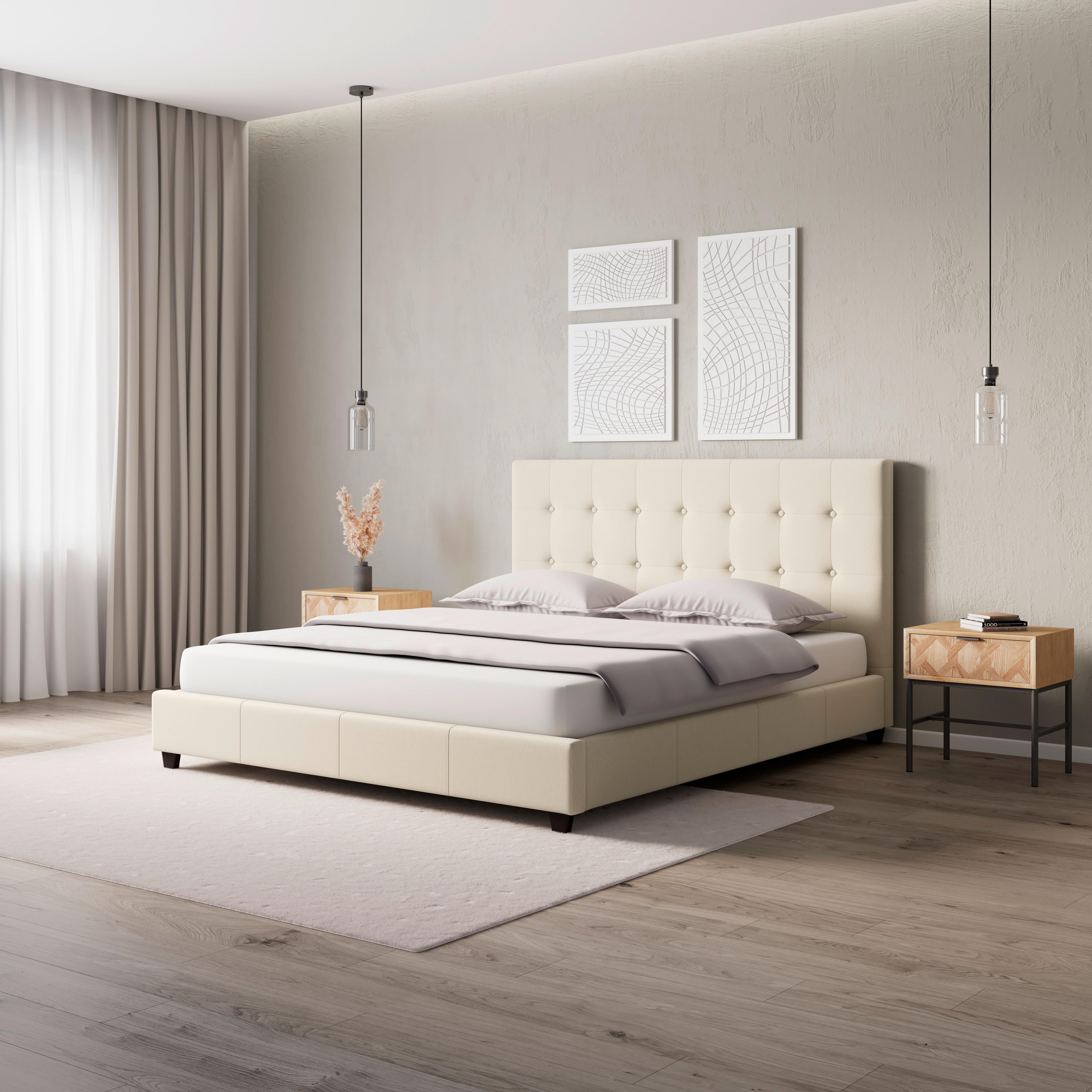 Manželská posteľ FREDERICO, 180x200, béžová - čierna/krémová, Modern, kompozitné drevo/textil (180/200cm) - Bessagi Home