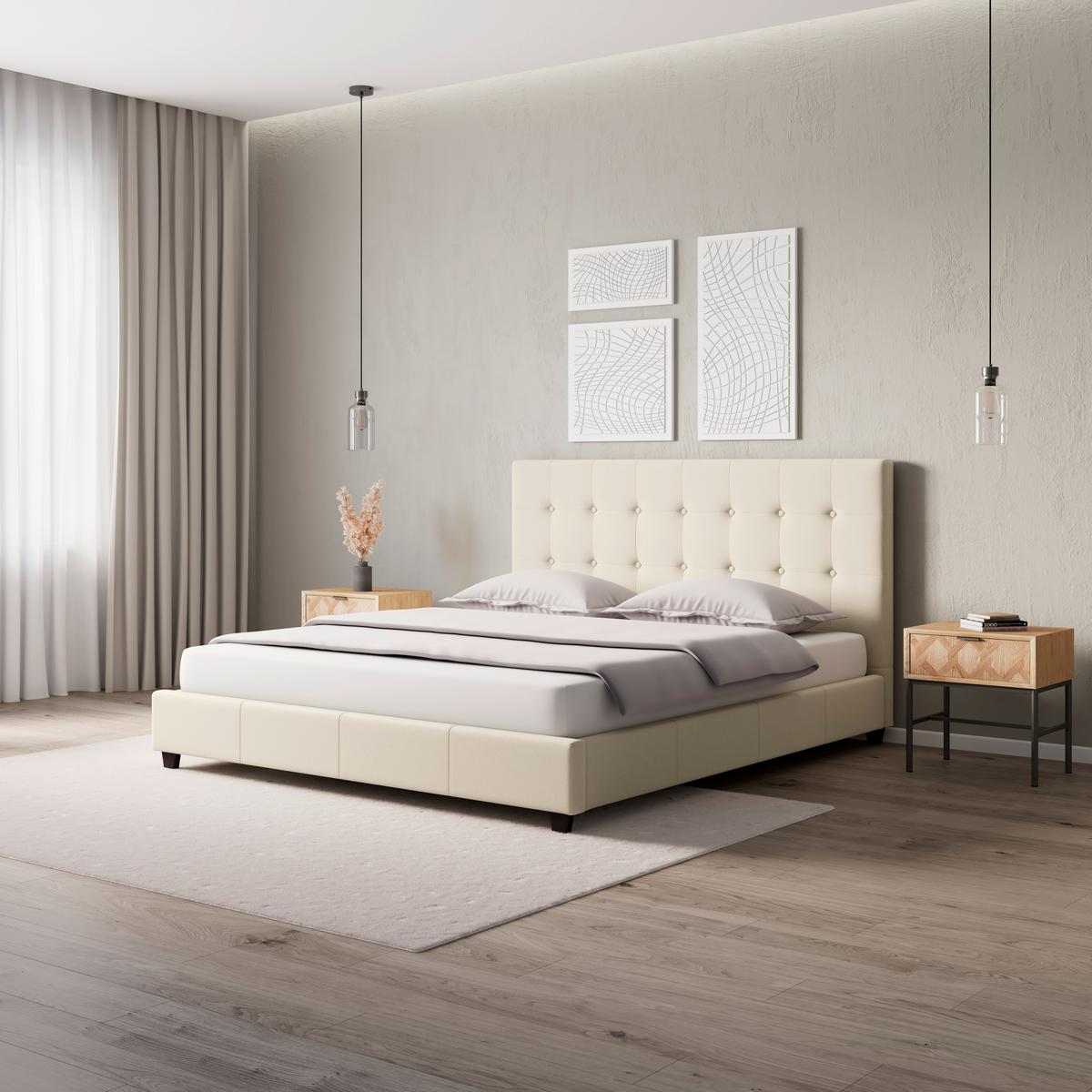 Manželská postel FREDERICO, 180x200, béžová - černá/krémová, Moderní, kompozitní dřevo/textil (180/200cm) - Bessagi Home