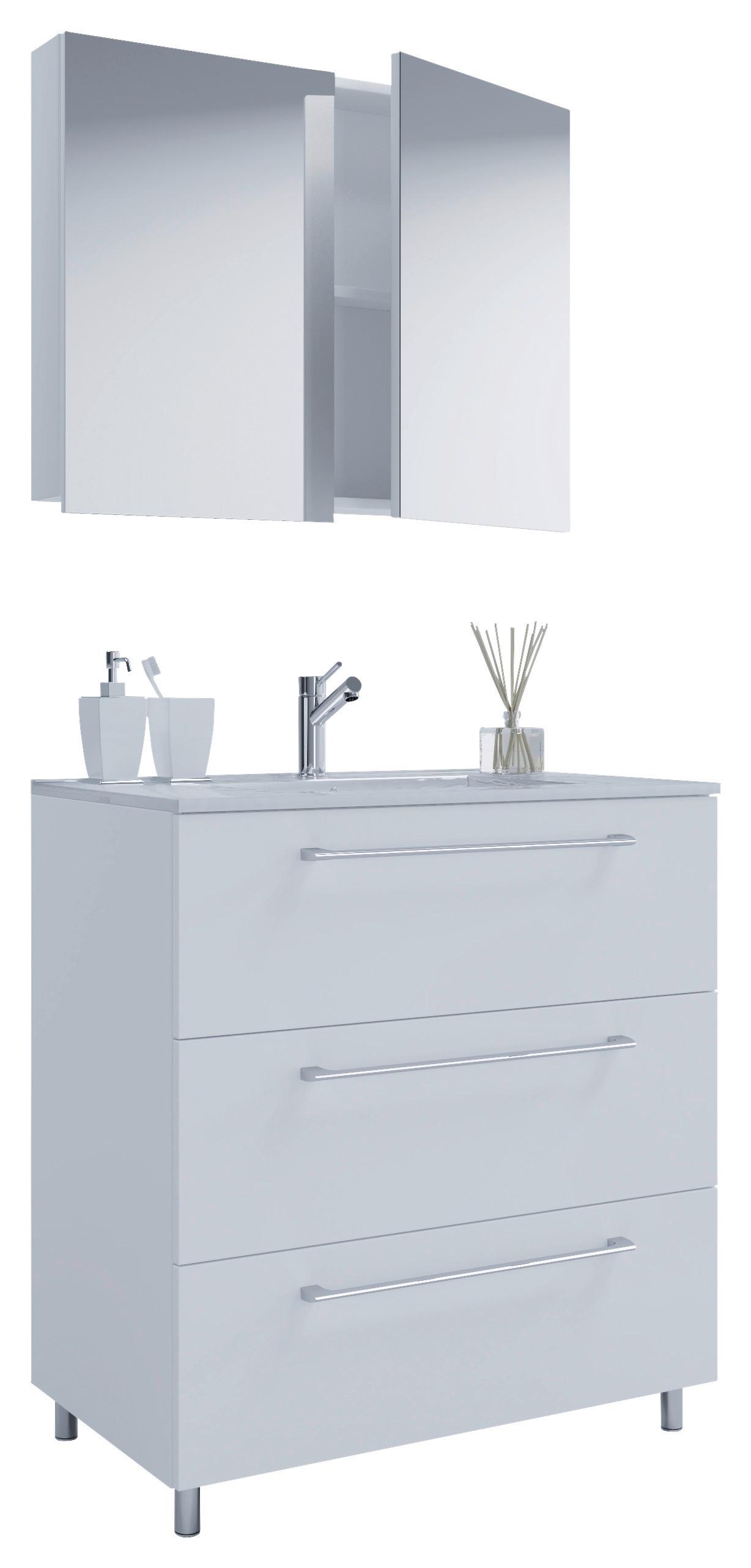 Badezimmer Schubo 3-Teilig Weiß B: 80 cm - Alufarben/Weiß, MODERN, Keramik/Holzwerkstoff (80cm) - MID.YOU