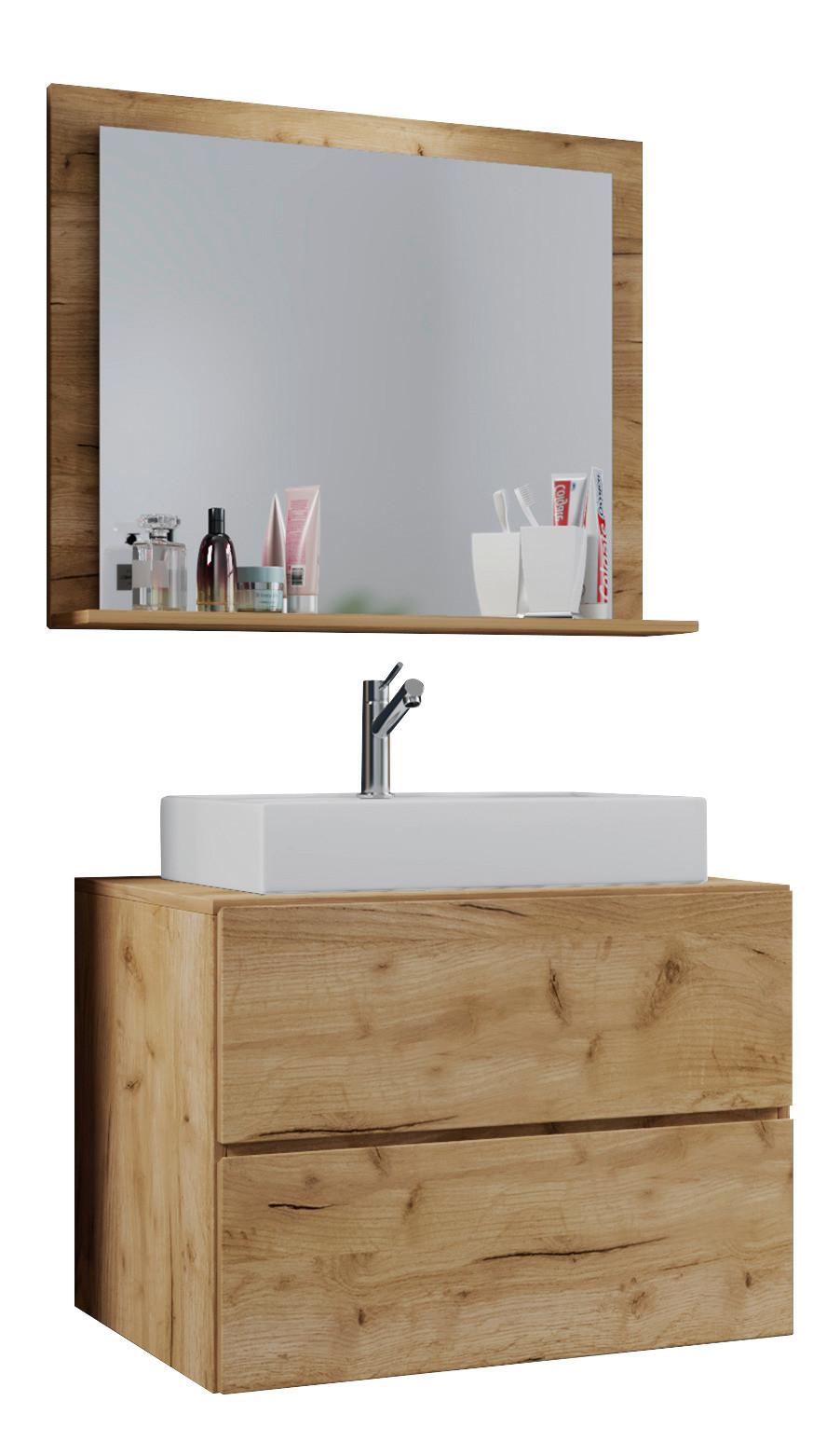 Bademöbel-set 3-tlg. Flandu 60 Cm Eiche Dekor - Honigeiche/Weiß, MODERN, Keramik/Holzwerkstoff (60cm) - MID.YOU