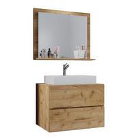 Bademöbel-Set 3-Tlg. Flandu 60 cm Eiche Dekor - Honigeiche/Weiß, MODERN, Keramik/Holzwerkstoff (60cm) - MID.YOU