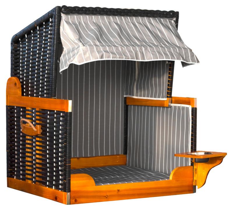 Hundebett Hundestrandkorb Pe - Schwarz/Grau, Basics, Holz/Kunststoff (75/95/6cm) - Gardenson