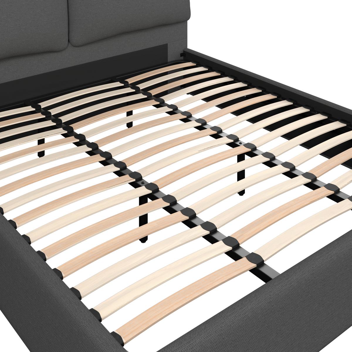 Čalúnená posteľ PERLA 180x200 cm, tmavosivá - čierna/prírodná farba, Modern, drevo/textil (180/200cm) - Bessagi Home