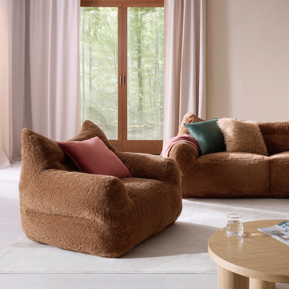 Štýlové kreslo LENI, hnedá umelá kožušina - hnedá, Modern, textil (106/80/92cm) - Mömax