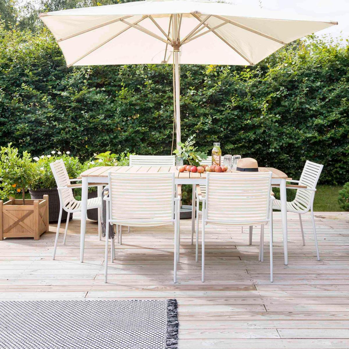 Gartensessel stapelbar Mood MOOD - Weiß/Teakfarben, Natur, Holz/Kunststoff (60/84/56cm) - Gardenson