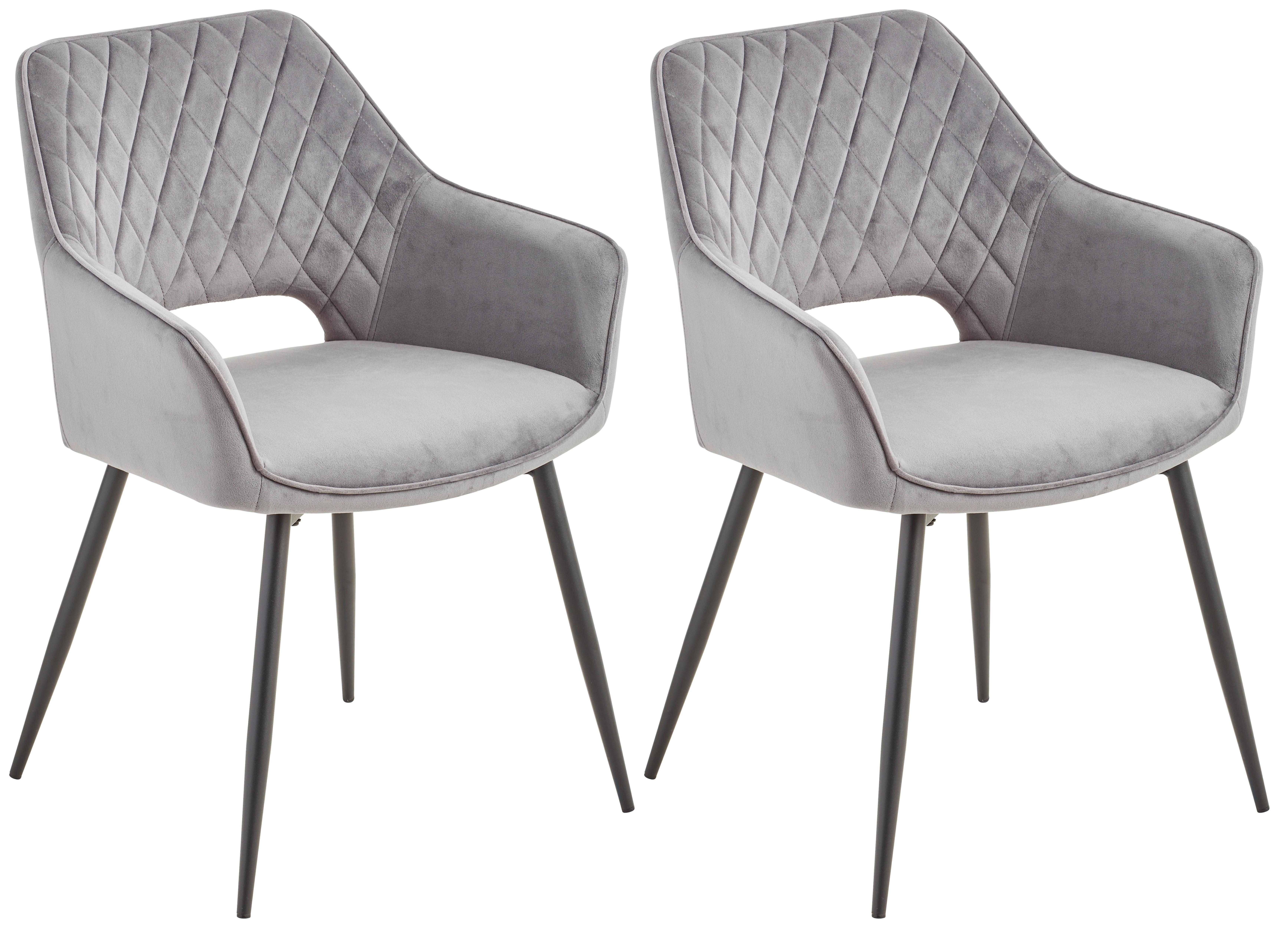 Armlehnstuhl-set 2er Genua Dunkelgrau Gepolstert - Dunkelgrau/Schwarz, KONVENTIONELL, Holz/Textil (56/80,5/56cm) - MID.YOU