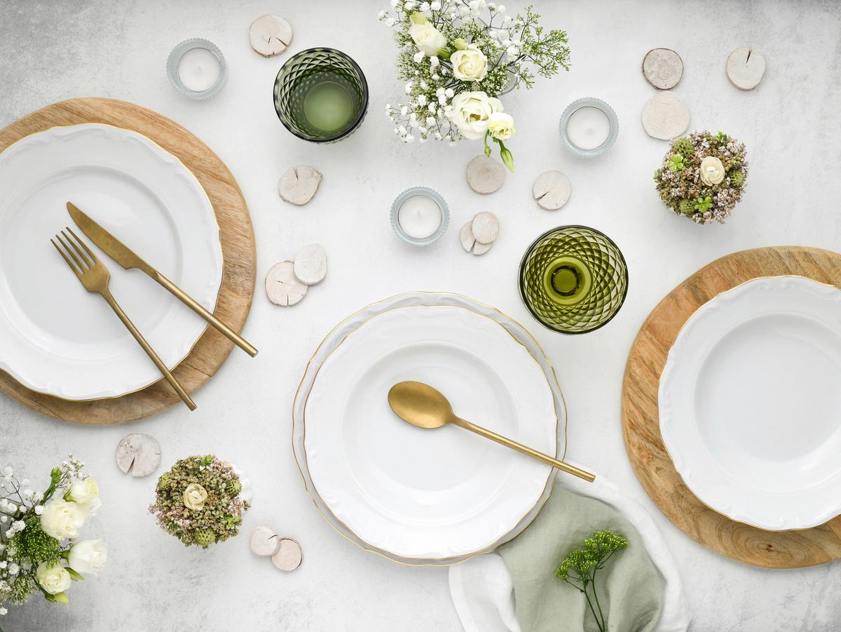 Tafelservice Maria Theresia Weiß, Goldfarben L: 36,5 cm - Goldfarben/Weiß, Basics, Keramik (36,5/30,5/30cm) - Creatable
