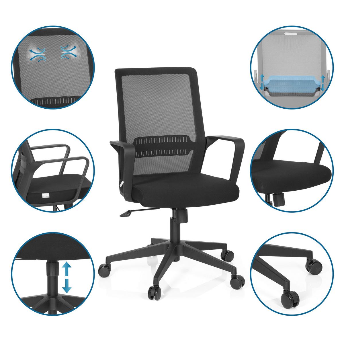 Bürostuhl Preston Schwarz - Schwarz, Basics, Kunststoff/Textil (58/110/52cm) - MID.YOU