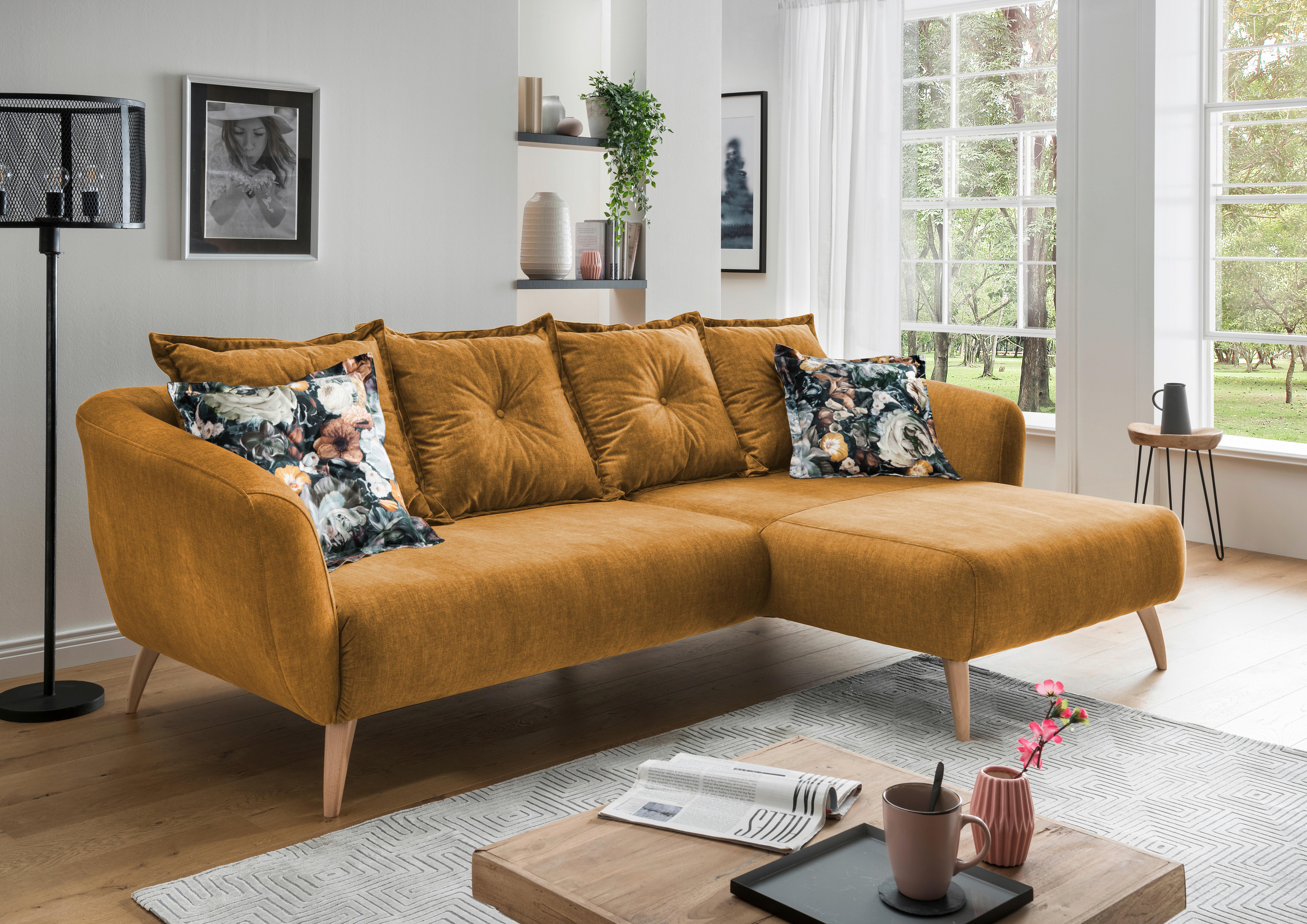 Ecksofa Baggio Gelb S: 277/162 cm - Gelb/Buchefarben, MODERN, Holz/Textil (277/162cm) - Livetastic