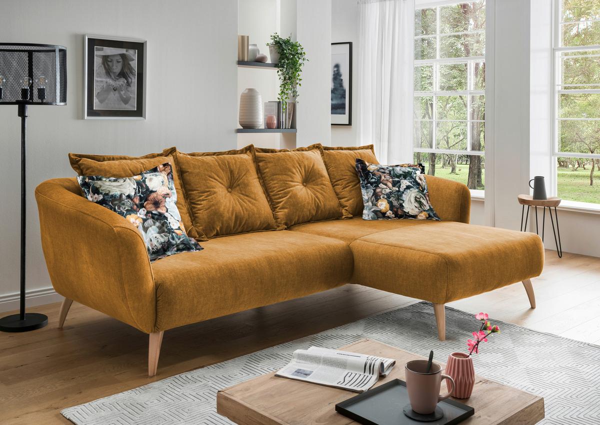 Ecksofa Baggio Gelb S: 277/162 cm - Gelb/Buchefarben, MODERN, Holz/Textil (277/162cm) - Livetastic