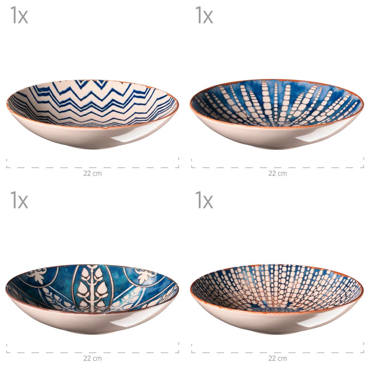Tafelservice Iberico Blue 4 Personen Geschirr Set - Blau/Weiß, Basics, Keramik (36,3/36,5/34,1cm) - Mäser