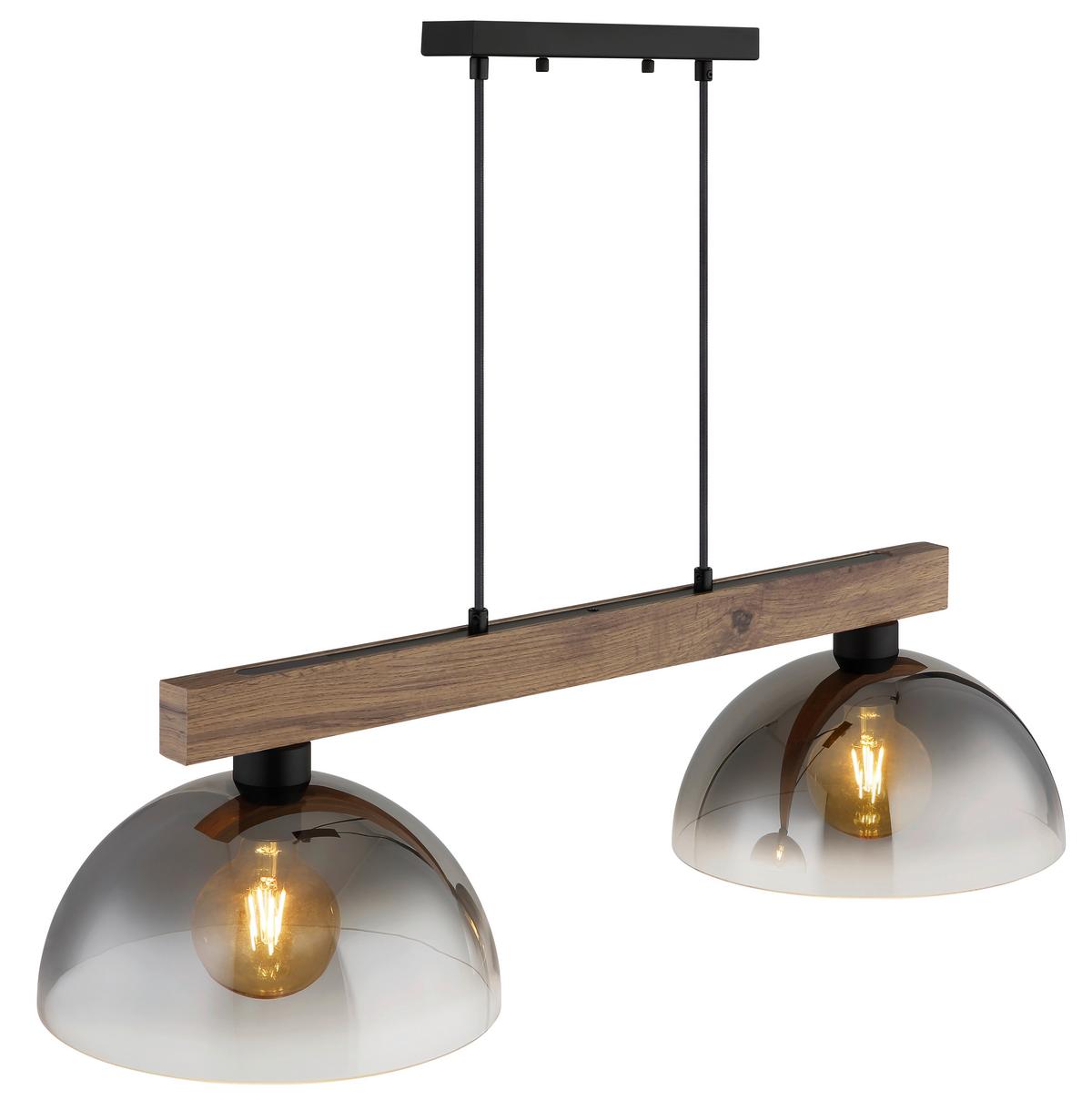 Hängeleuchte Exkl. 2xe27, 60w - Klar/Dunkelbraun, Design, Glas/Holz (85/30/120cm)