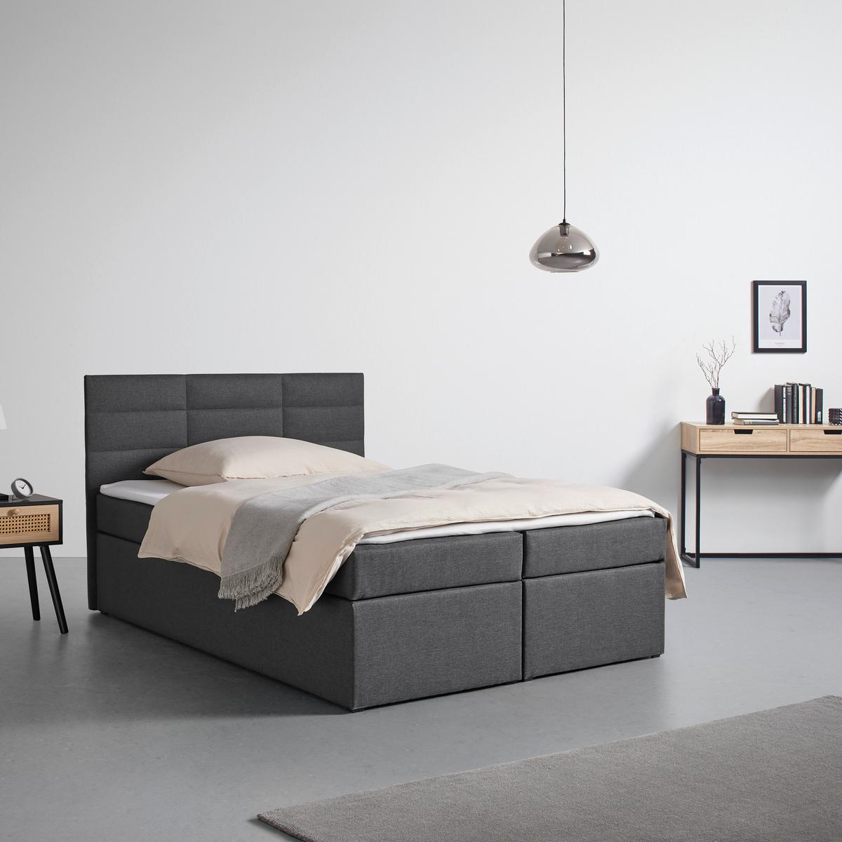 Manželská boxspring posteľ Lisa, 140x200, sivá - čierna/tmavosivá, Modern, drevo/kompozitné drevo (140/200cm) - Bessagi Home