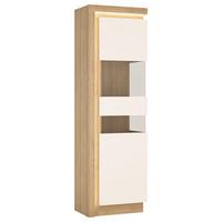Vitrine Lyon Hell Weiß/Eichefarben B: 60 cm - Weiß Hochglanz/Eichefarben, Trend, Glas/Holzwerkstoff (59,7/198,1/42cm)