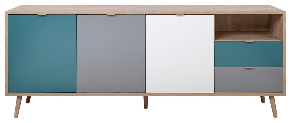 Sideboard Dekor 180 Cm Cube 56-Trend, Eiche/farbig - Eichefarben/Petrol, Trend, Holzwerkstoff (180/71/40cm) - MID.YOU