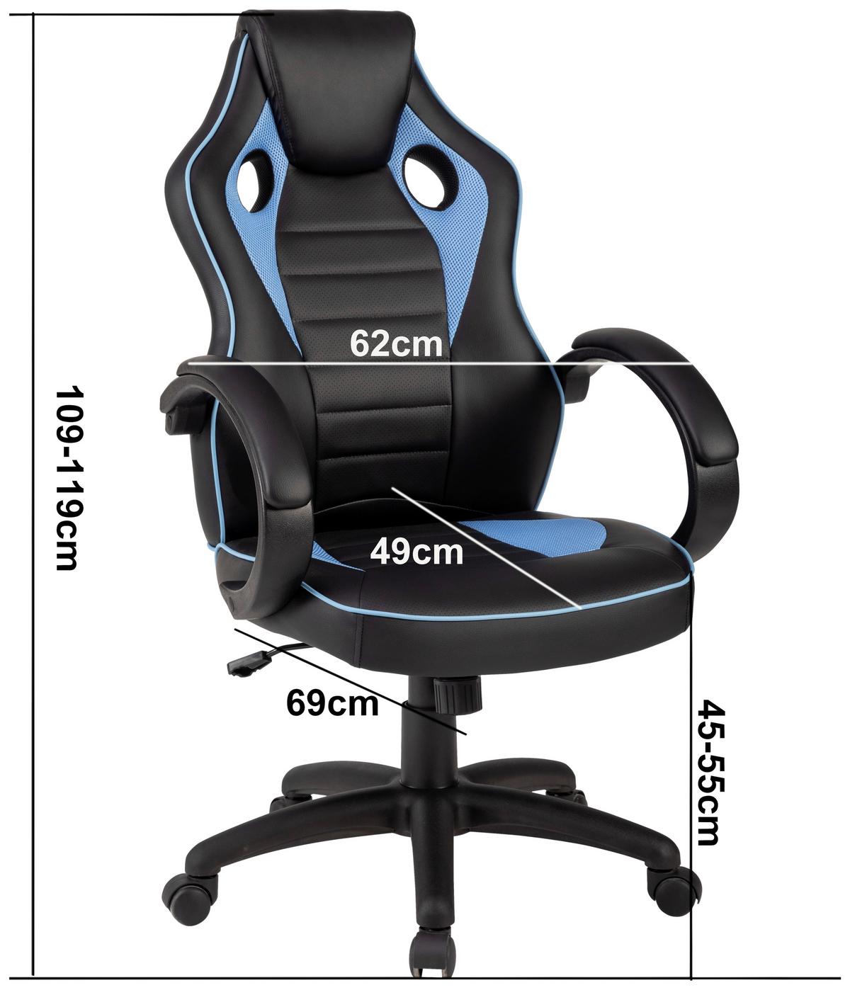 Chefsessel Speedy Blau/Schwarz B: 62 cm - Blau/Schwarz, Trend, Kunststoff/Textil (62/120/69cm)