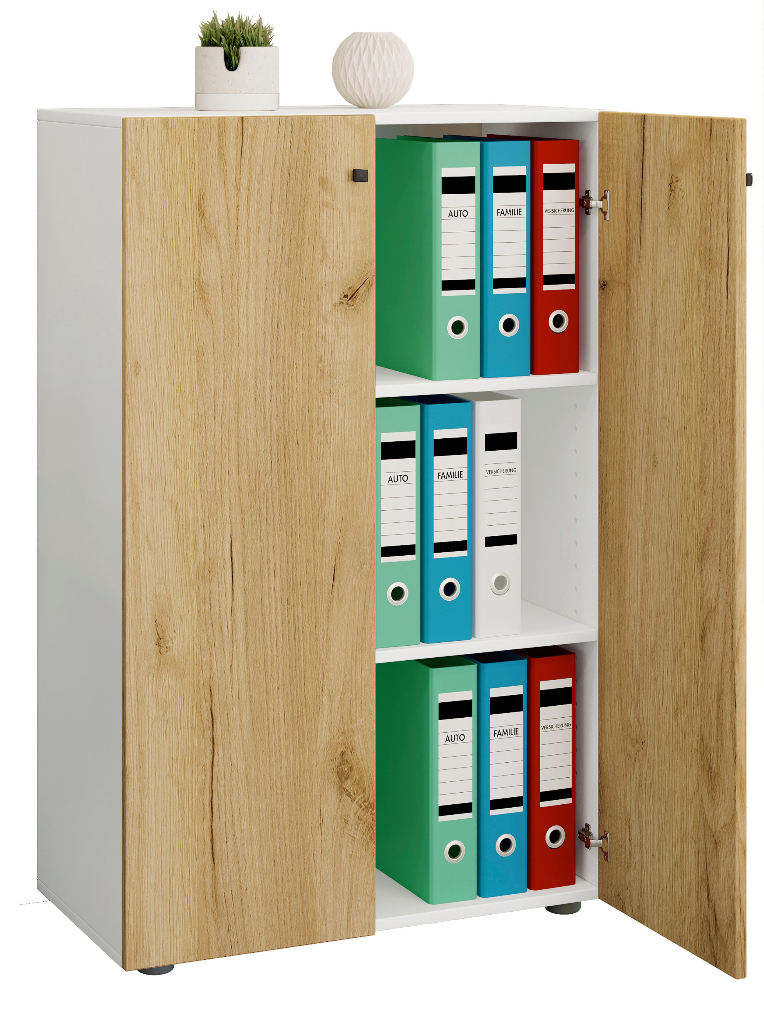 Aktenschrank Lona Weiß, Eiche Dekor B: 70cm - Honigeiche/Weiß, Design, Holzwerkstoff (70/110/39cm) - MID.YOU