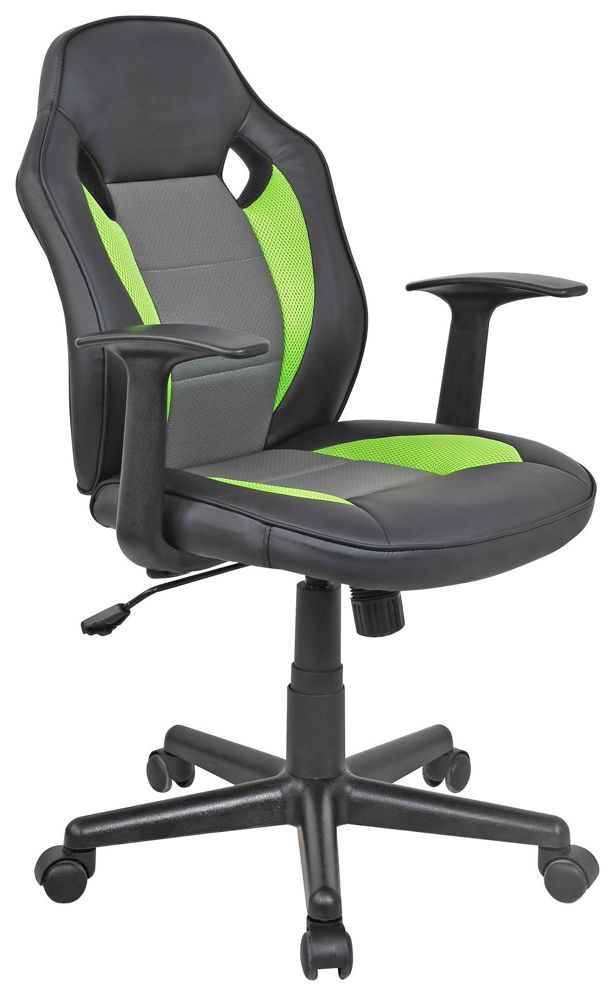 Bürostuhl Billy Mit Armlehnen Lederlook Schwarz/grau/grün - Schwarz/Grau, MODERN, Kunststoff/Textil (58,5/91-101/59,5cm)