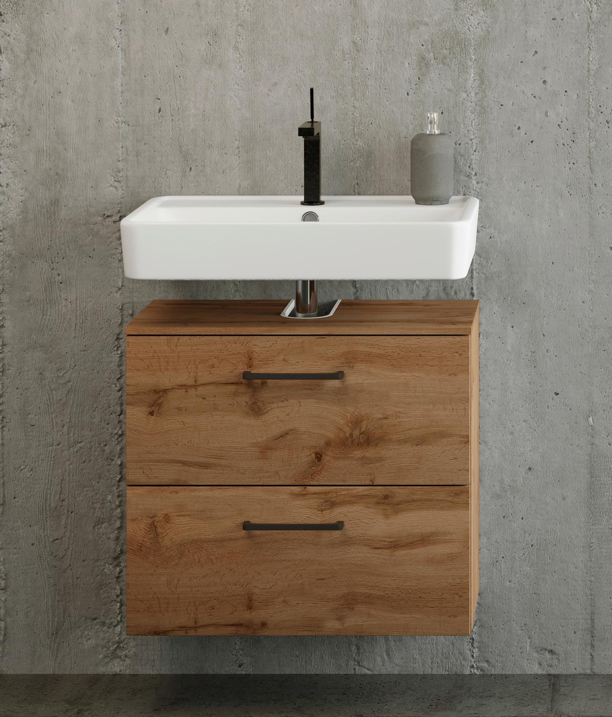 Waschbeckenunterschrank Manchester B:60 Cm Eiche Dekor - Eichefarben/Schwarz, MODERN, Holzwerkstoff (60/59/35cm) - Held