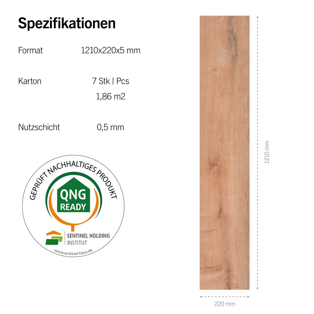 Designboden Eichefarben /Hellbraun Landhausdiele Stärke 5mm - Hellbraun/Eichefarben, Basics, Kunststoff (121/22/0,5cm)