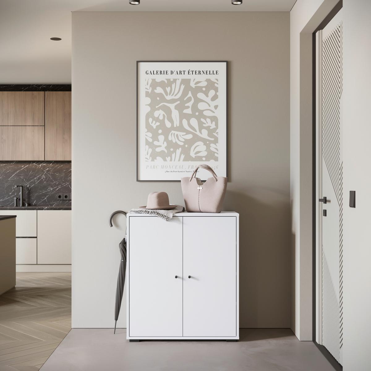 Schuhschrank Dino 014 Weiß B: 70 Cm - Schwarz/Weiß, Basics, Holzwerkstoff (70/80/33cm) - P & B