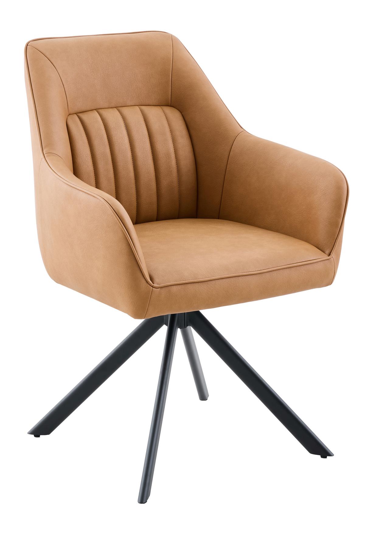 Armlehnstuhl-Set Polina S 2er-Set - Cognac/Schwarz, MODERN, Textil/Metall (62/92/68cm) - MID.YOU