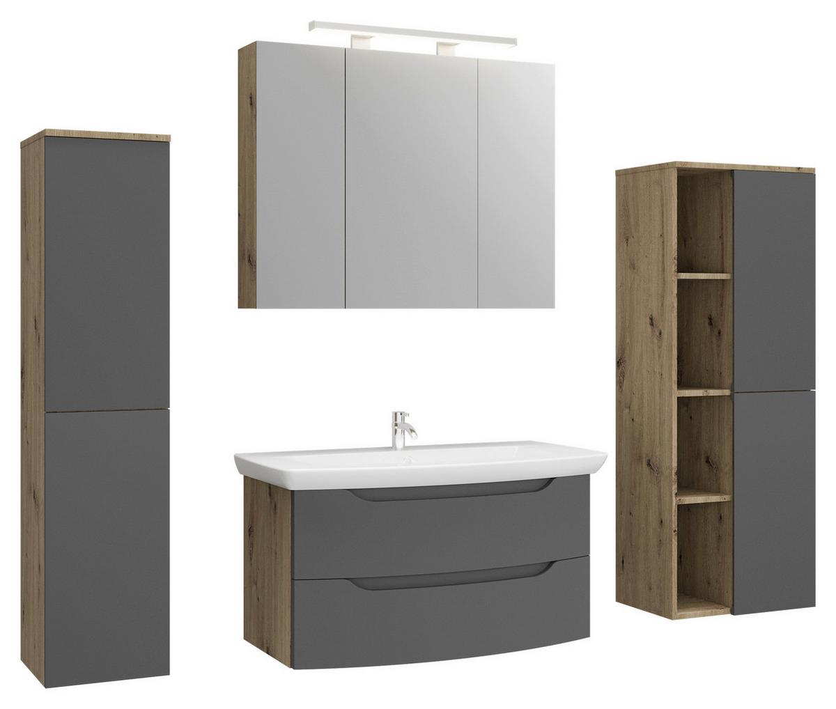 Waschtischkombi C-Line Wbu Eichefarben/Anthrazit B: 90 cm - Eichefarben/Anthrazit, MODERN, Keramik/Holzwerkstoff (90cm) - Stylife
