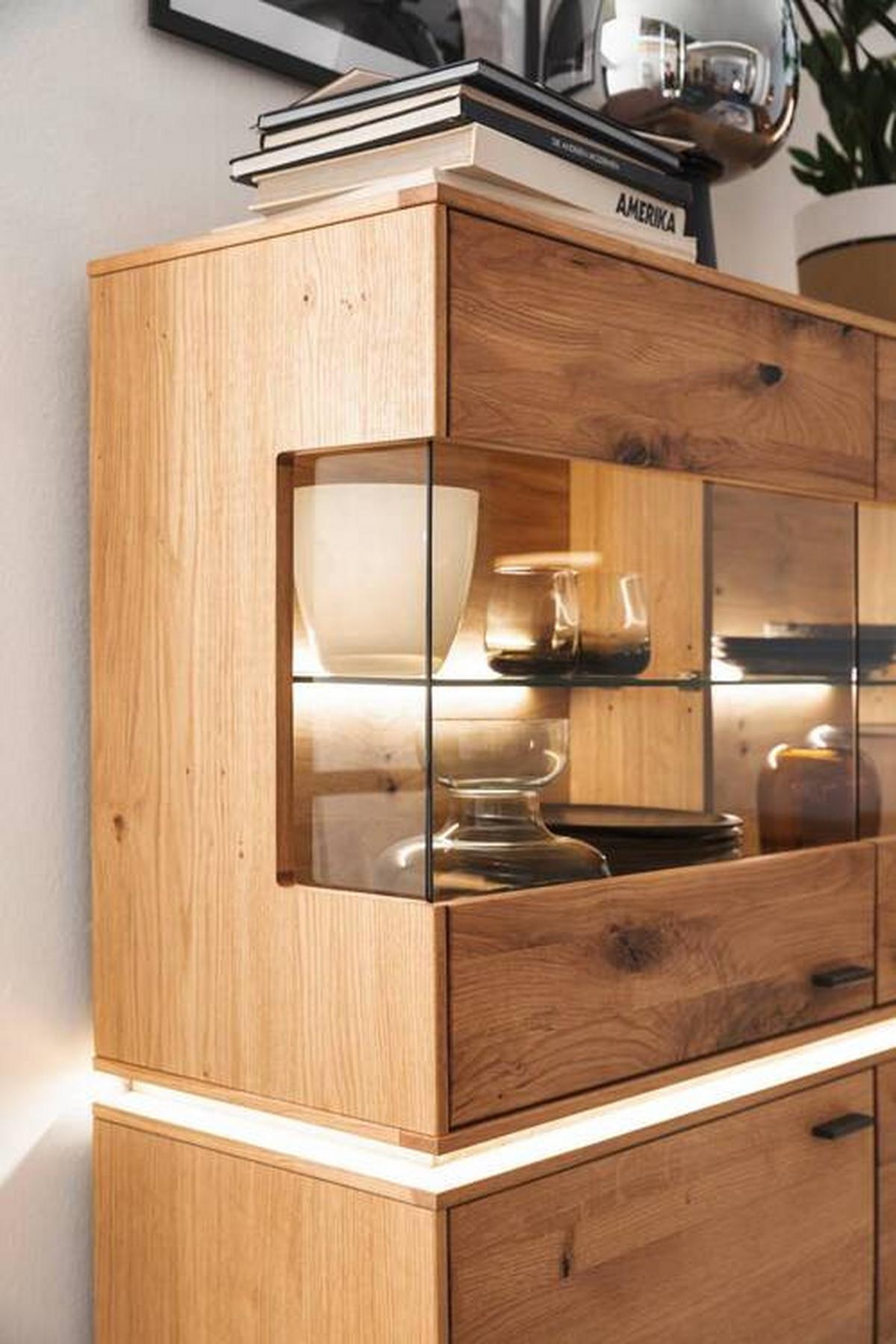 Highboard Echtholz B: 123 cm Como Wildeiche - Wildeiche, Natur, Glas/Holz (123/137/38cm) - MID.YOU