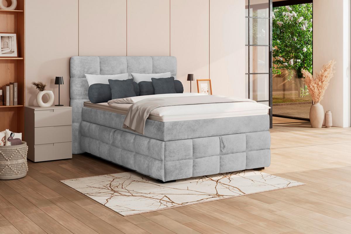 Čalúnená posteľ VEGA 140x200 cm, svelosivá - čierna/zelená, Trend, drevo/textil (140/200cm)