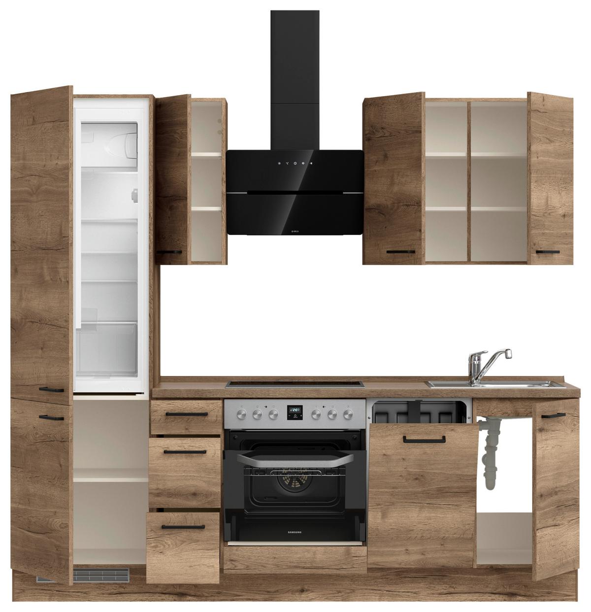 Kuchyňská linka 240 cm, dekor dub Havanna - černá/tmavý dub, Moderní, kov/kompozitní dřevo (240cm) - Nobilia